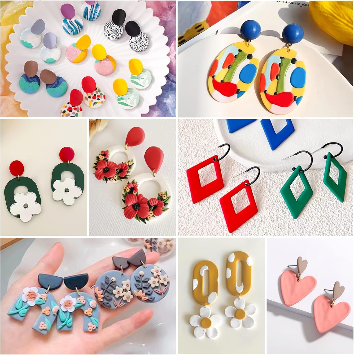 Polymer Clay Earring Making Kit- 30 Clay Earring Cutters, 24 Color Polymer Clay, 8 Circle Cutters, Rollers, B7000 Glue, 640 PCS Earrings Making Tools Accessories for Jewelry DIY (Instructions Include)