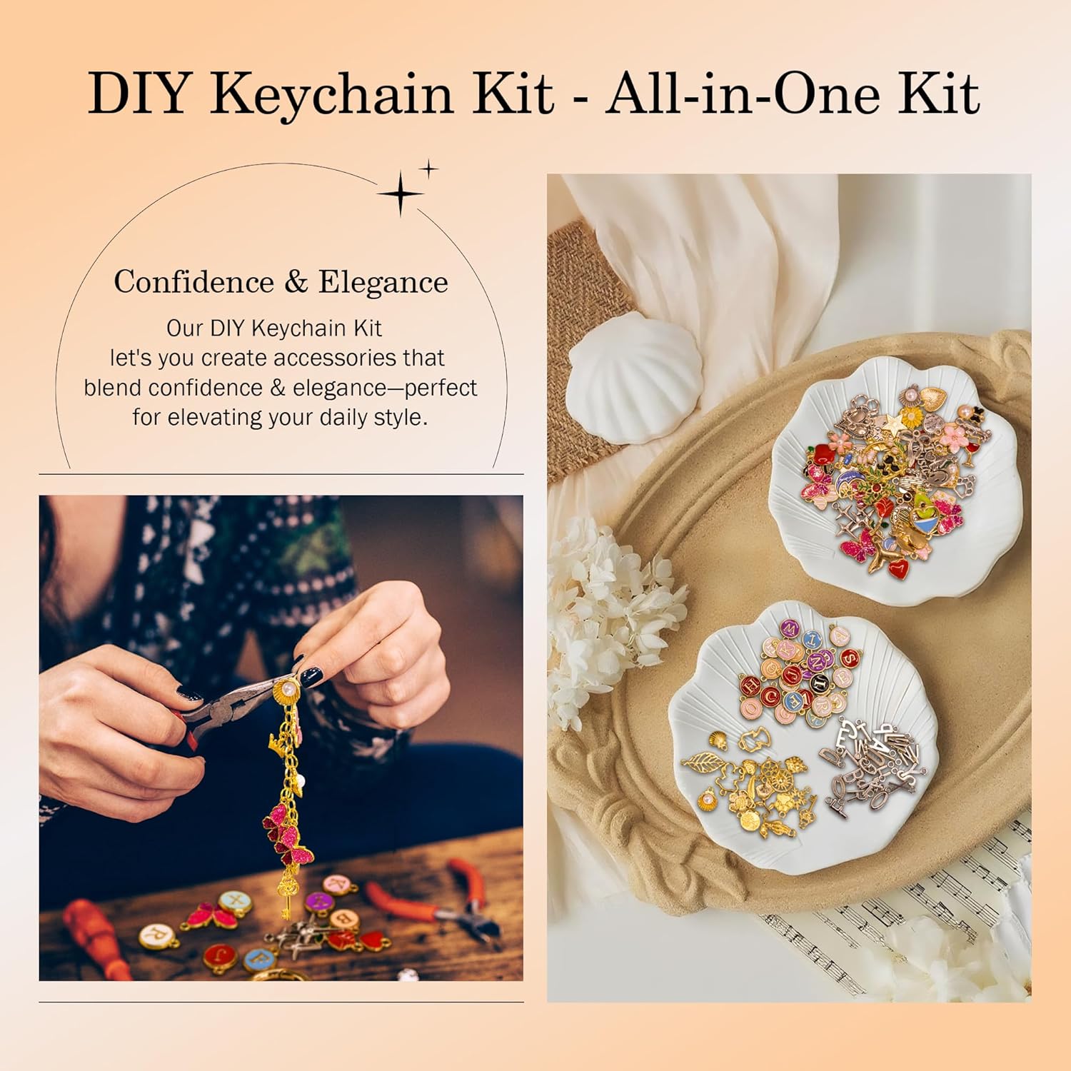 Alternative view of Crekeso 341Pcs Charms Keychain Making Kit, Complete DIY Bag Charm Supplies Kit with Chains, Clips, Hooks, Pliers for Girls Kids, Jewelry Craft Making​