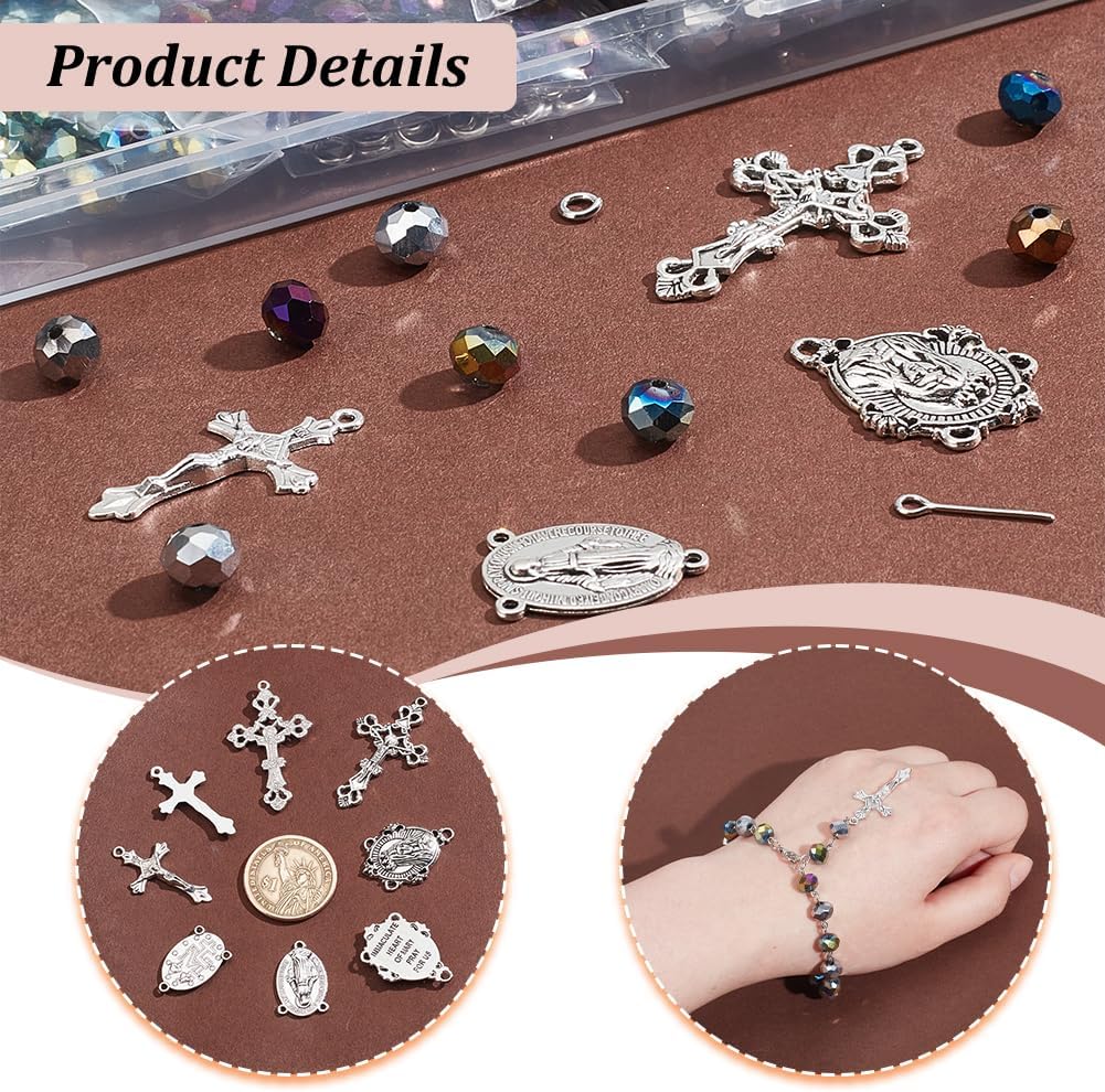 PH PandaHall Rosary Jewelry Making Kit 1064pcs Easter Necklace Making Set Rosary Prayer Making Supplies First Communion Necklace Set Cross Beads Kit for Ramadan Bracelet Necklaces Jewelry Making - Image 3