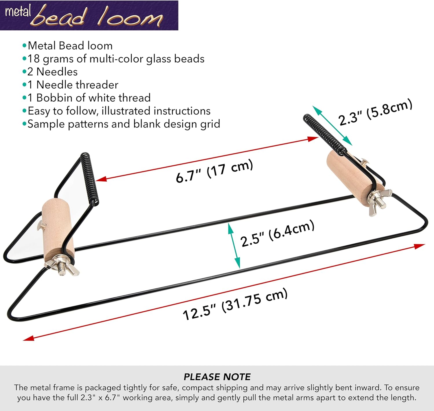 Alternative view of The Beadsmith Metal Bead Loom Kit, Includes Loom (12.5" x 2.5" x 3"), Thread, Needles, and 18 Grams Glass Beads for Bracelets, Necklaces, Belts, and More