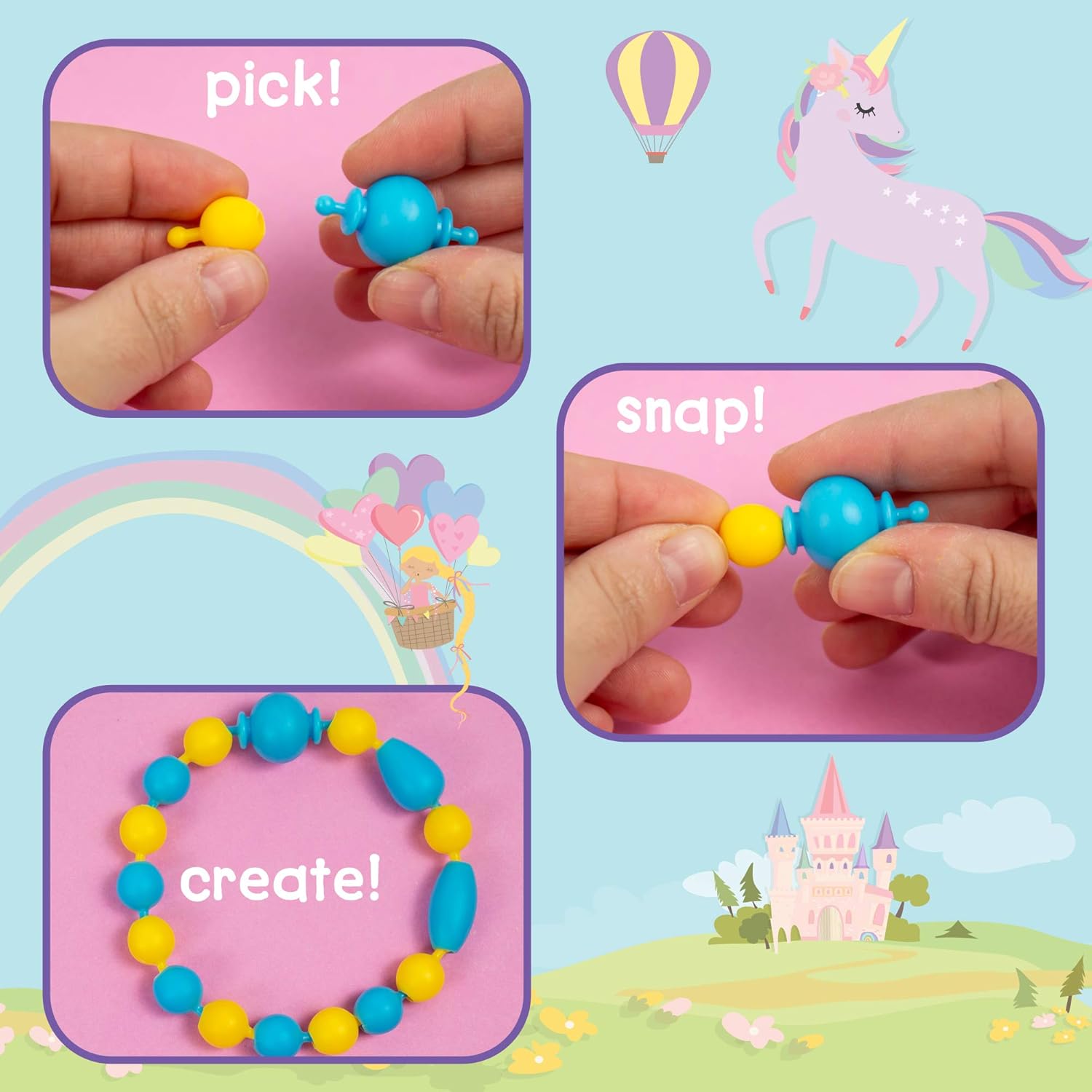 Alternative view of Just My Style Make & Believe Unicorn Pop Beads, 500+ Snap-Together, DIY, Bead Kit for Girls, Jewelry Set, Great Travel & On The Go Activity for Kids Ages 4, 5, 6, 7, 8