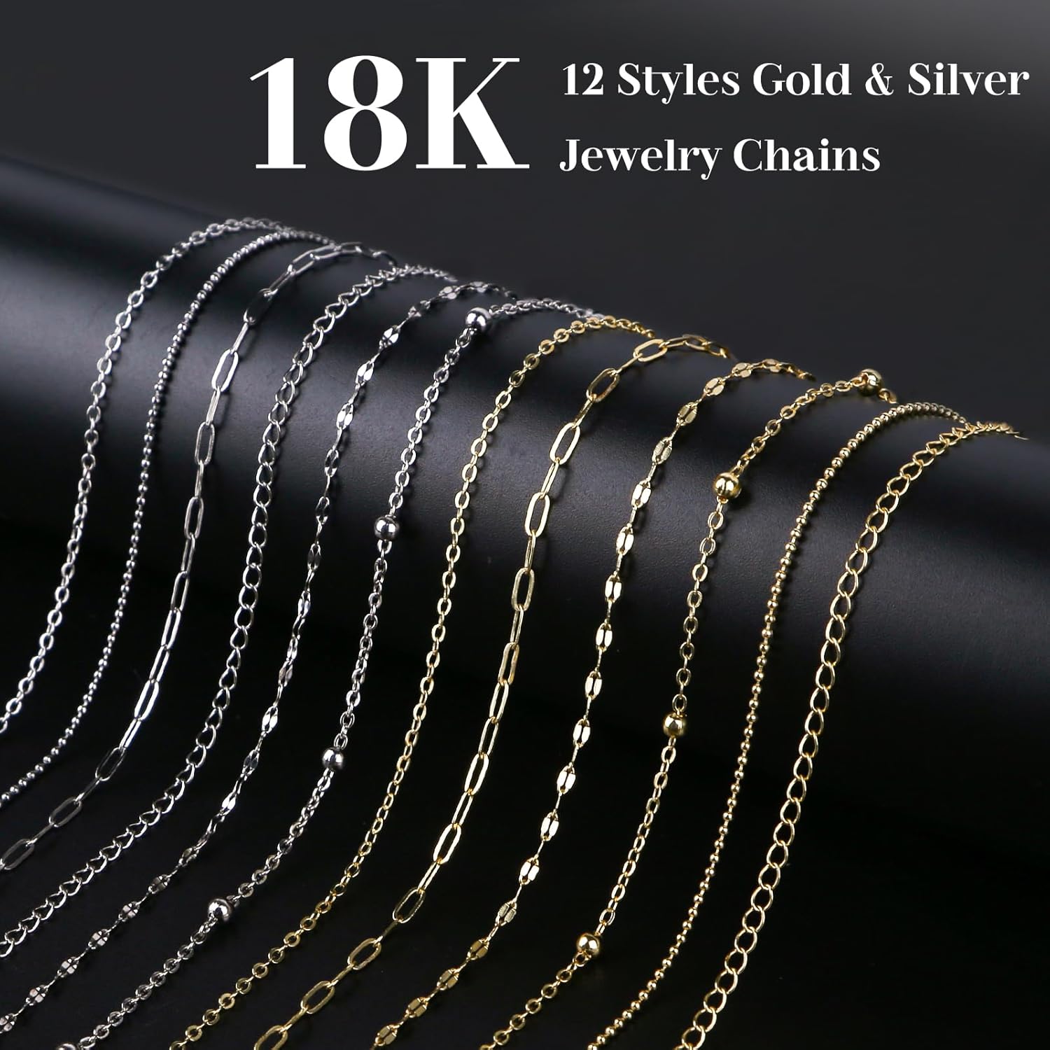Wisreach 18K Gold & Silver Necklace Chain for Jewelry Making, 60 Feet 12 Rolls DIY Jewelry Chains, with Jump Rings, Clasps, Connectors, 52 Letter Pendants, 50 Mixed Color Pendants & Pliers