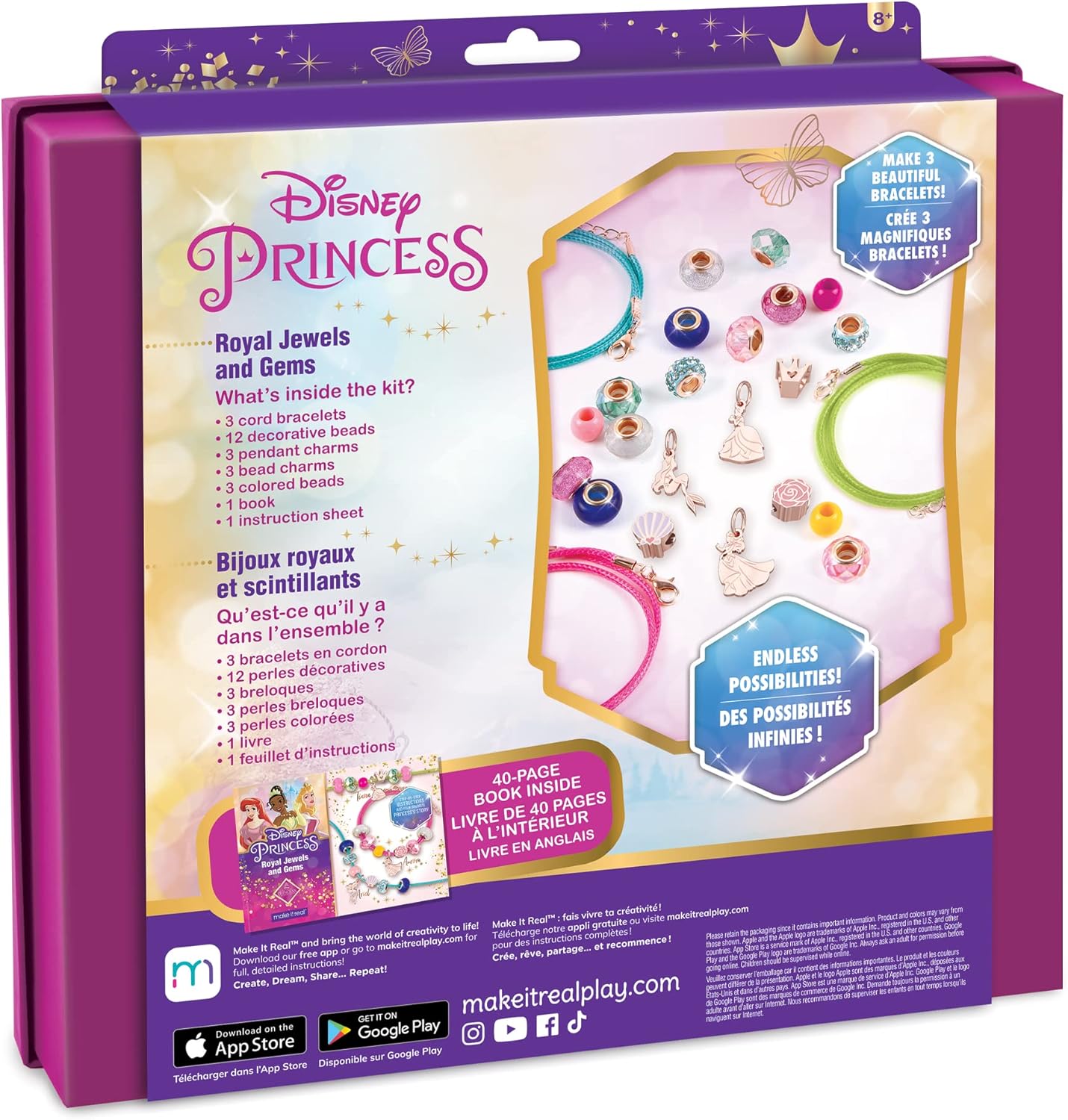 Alternative view of Make It Real - Ultimate Princess Royal Jewels and Gems - DIY Charm Bracelet Making Kit with Disney Princess Charms - Arts & Crafts Bead Kit for Girls & Teens - Makes 3 Bracelets - Ages 8+