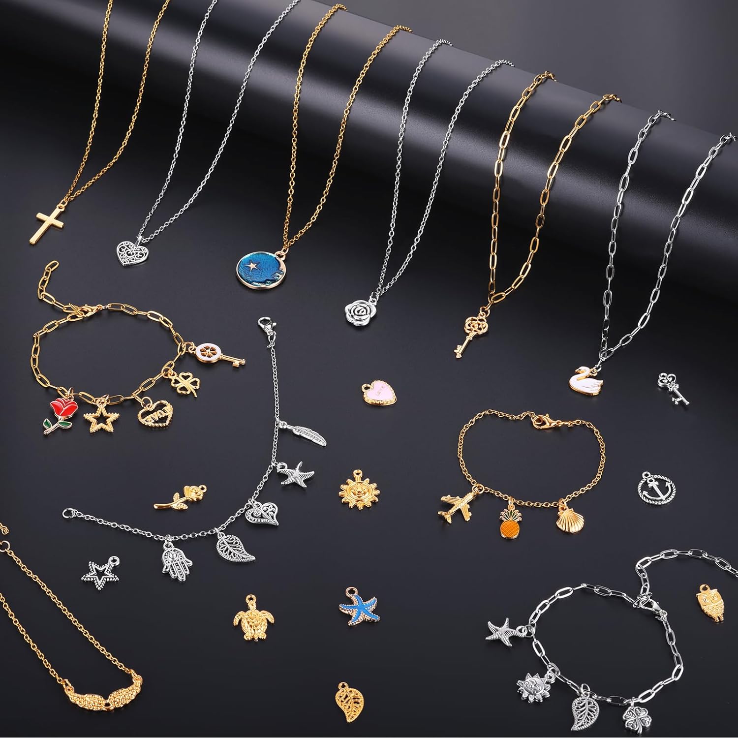 Alternative view of Zefy 18K Gold Silver Chain for Jewelry Making, 19.7ft 6 Rolls Stainless Steel Chains Bulk with 348 Pcs Charms, Jump Rings Lobster Clasps Set for DIY Bracelet Necklace Crafts