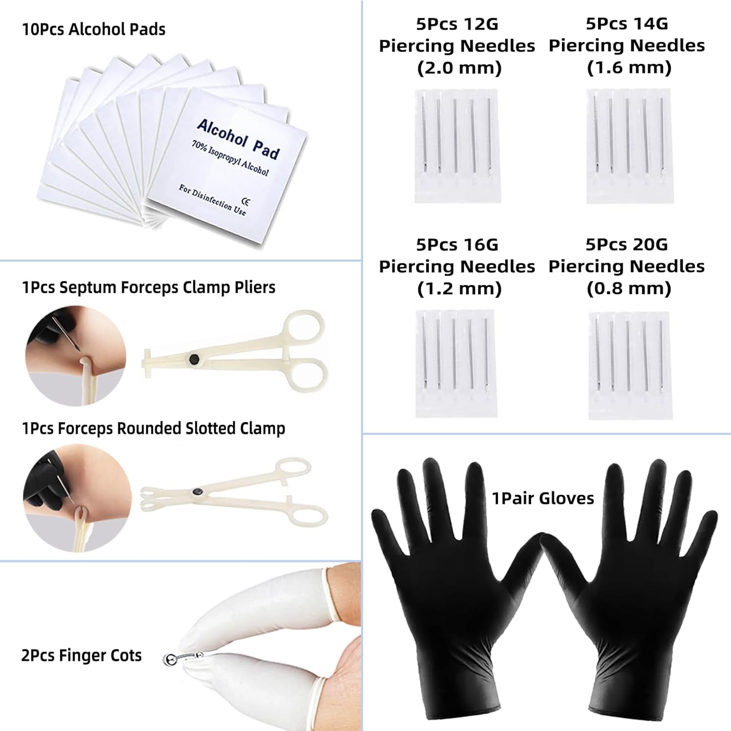 TKKUY 80PCS Nose Piercing Kit: Stainless Steel Body Piercing Jewelry with 12G, 14G, 16G, 20G Needles for Ear, Nose, Lip, Eyebrow - Image 3