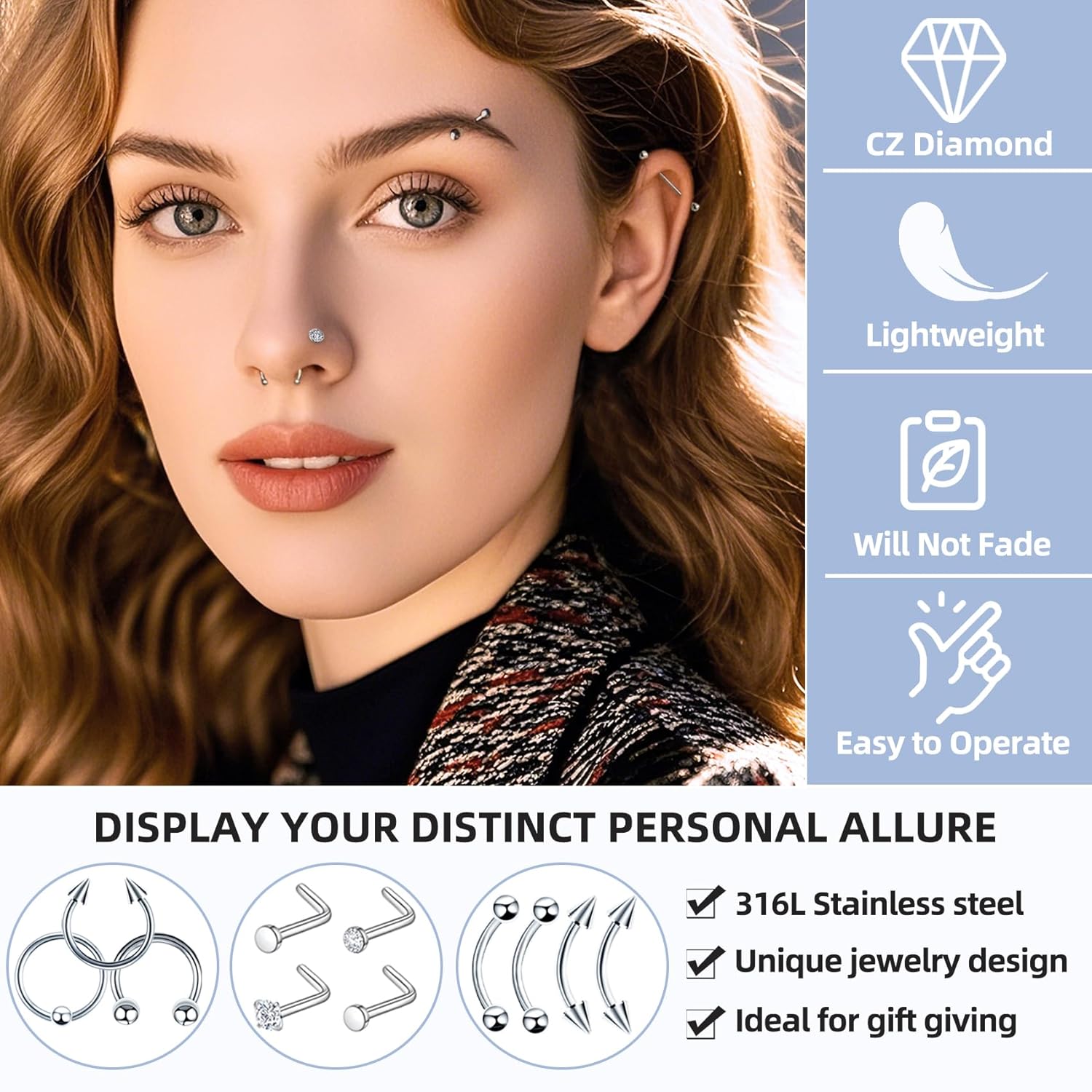 TKKUY 80PCS Nose Piercing Kit: Stainless Steel Body Piercing Jewelry with 12G, 14G, 16G, 20G Needles for Ear, Nose, Lip, Eyebrow - Image 4