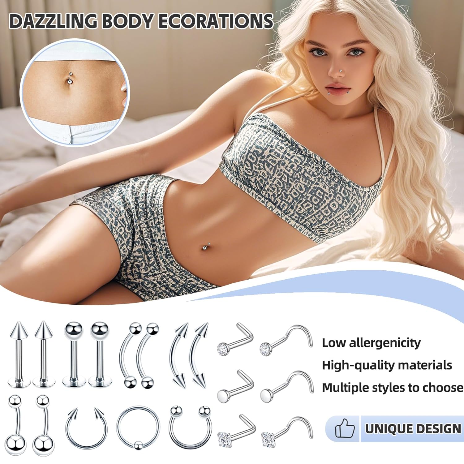 TKKUY 80PCS Nose Piercing Kit: Stainless Steel Body Piercing Jewelry with 12G, 14G, 16G, 20G Needles for Ear, Nose, Lip, Eyebrow - Image 5