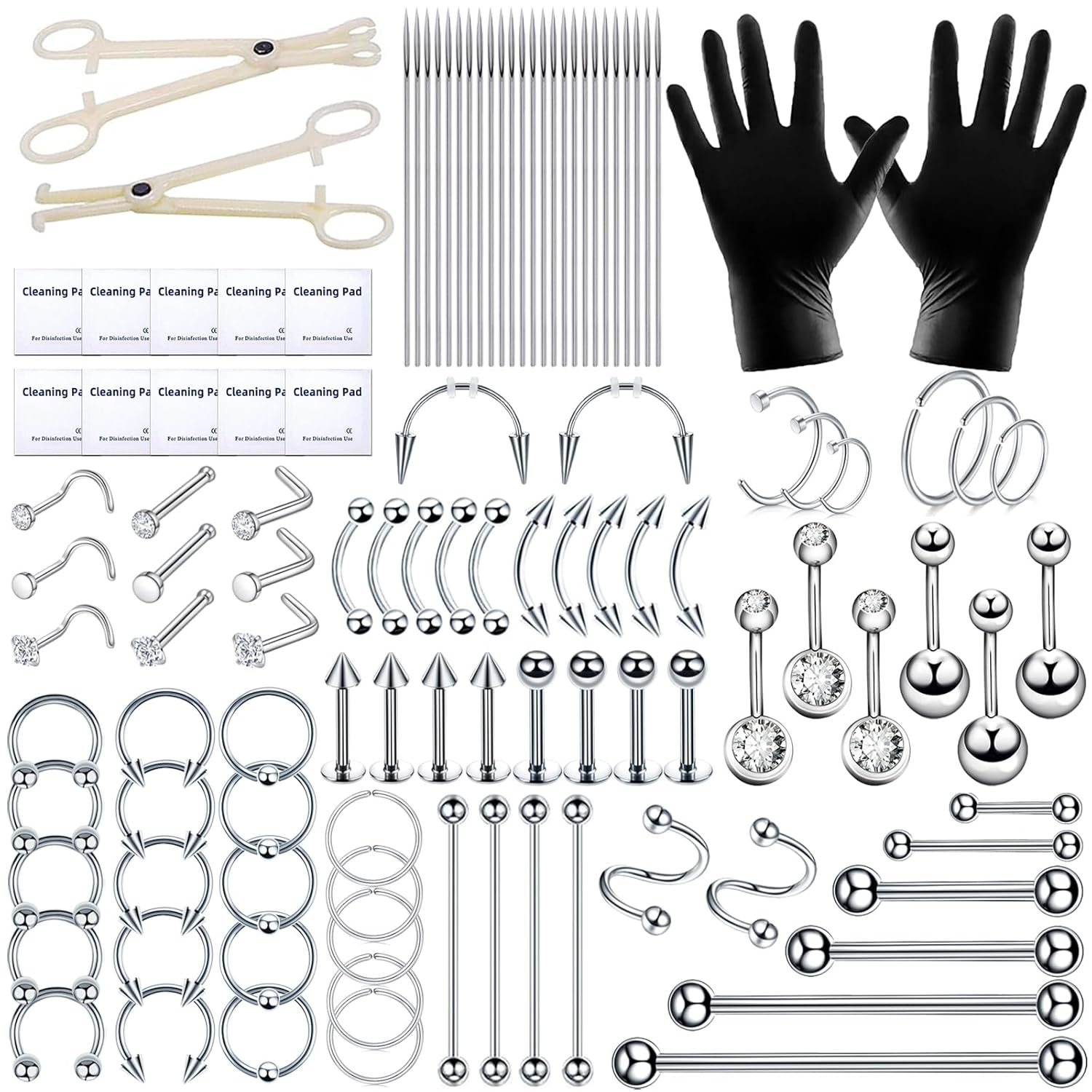 TKKUY 80PCS Nose Piercing Kit: Stainless Steel Body Piercing Jewelry with 12G, 14G, 16G, 20G Needles for Ear, Nose, Lip, Eyebrow - Image 7