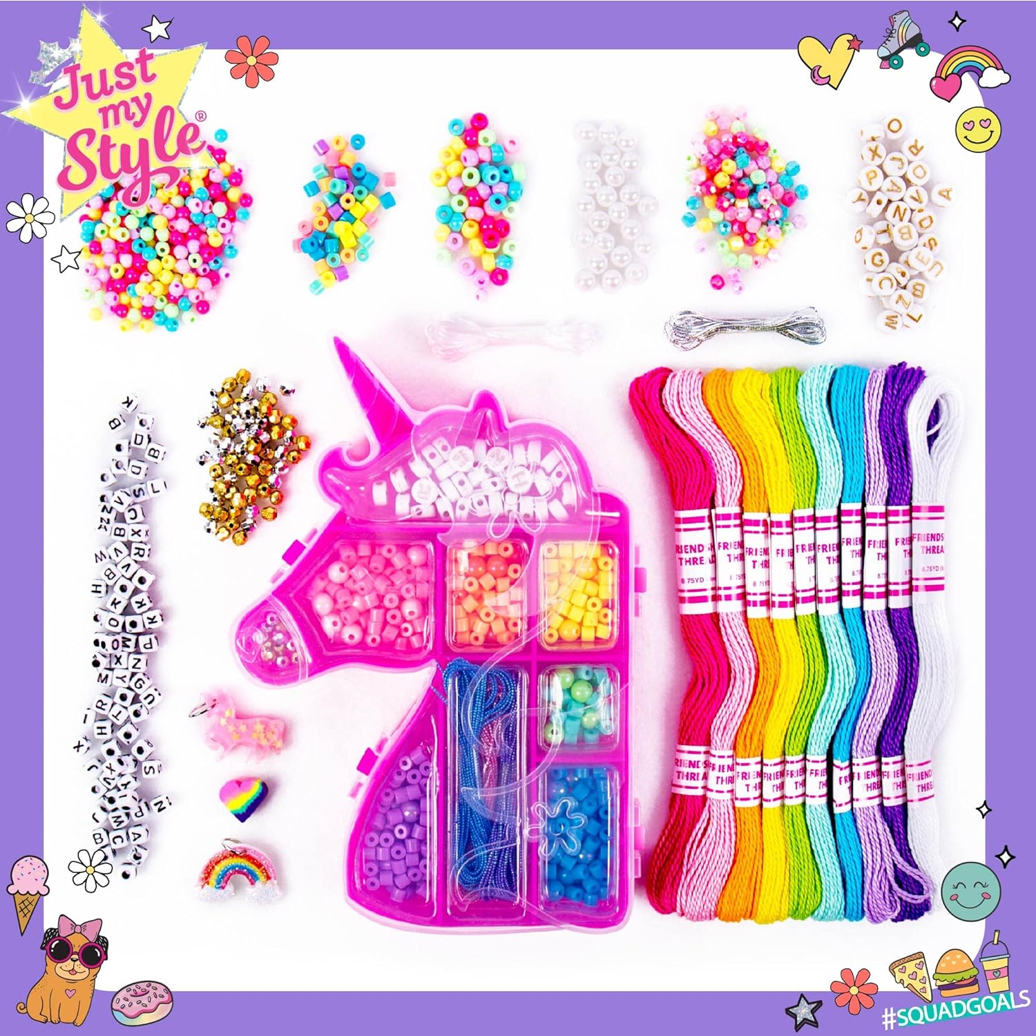 Horizon Group USA Unicorn Friendship Bracelets Create 20+ Bracelets, Kit Includes 1300+ Beads ABC, Metallic Beads Unicorn Storage Case & More