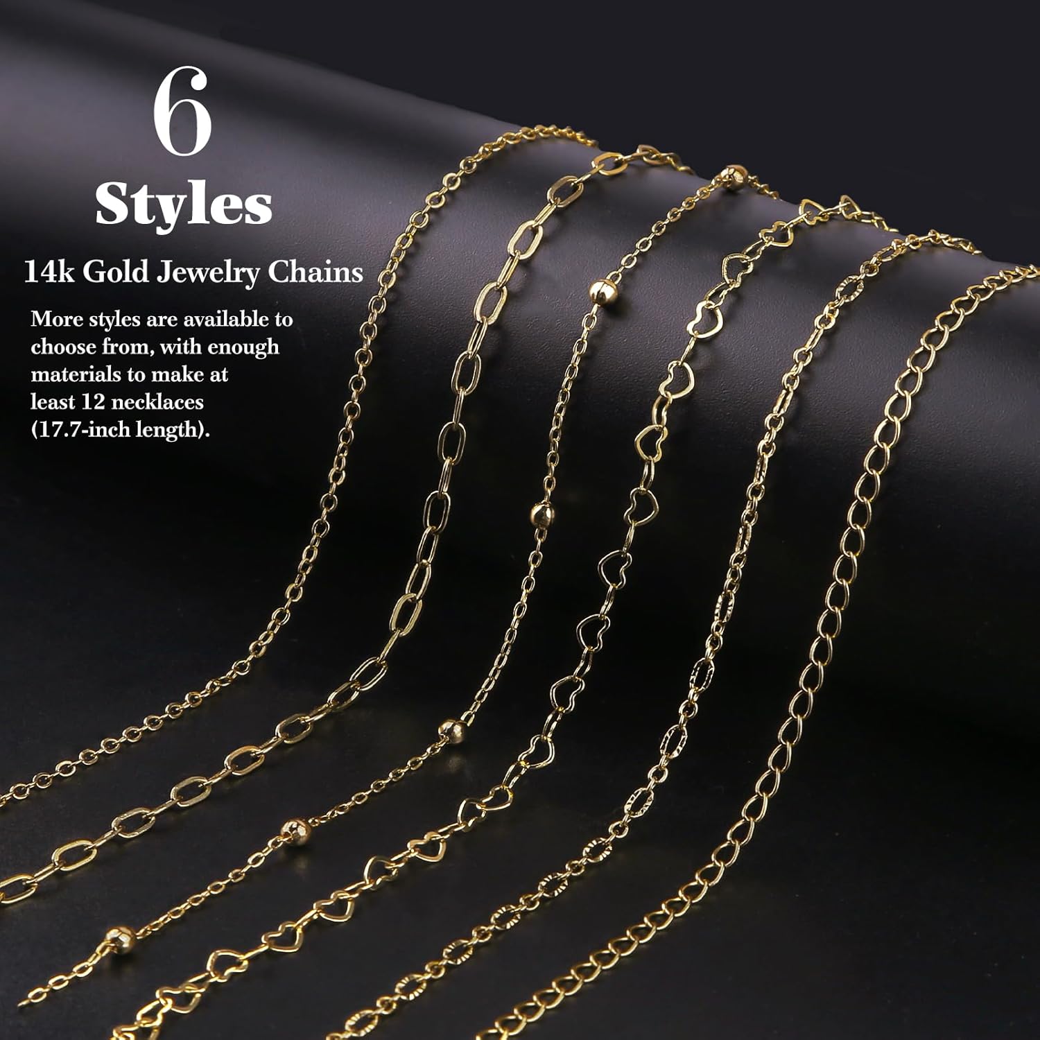 Alternative view of Ecoofor 14k Gold Necklace Chains for Jewelry Making, Total 20 Feet 6 Rolls Bracelet Chains for DIY, 3.3 Feet Each Style, 14K Gold Plated Chain with Jump Rings/Lobster Clasps/Connectors