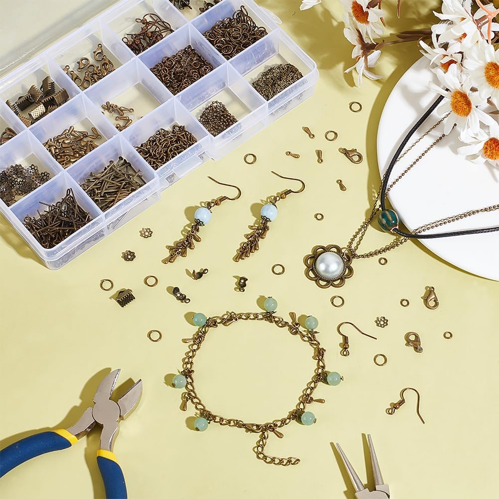 PH PandaHall About 870 Pcs Jewelry Finding Kits with Lobster Claw Clasps, Jump Ring, Ribbon Clamp End, Earring Hook, Flower Bead Cap, Cord End, Eye Pin, Head Pin, Extender Chain, Tip Knot, Drop End - Image 4