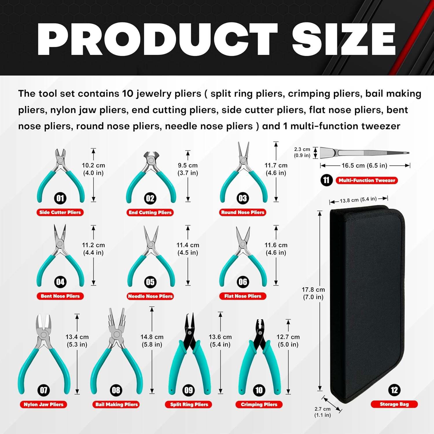 C&T 11-Piece Jewelry Plier Sets,Jewelry Making Tools Kit, Micro Jewelry Pliers Set, Stainless Steel Tweezers with Storage Pouch, Pliers set for Jewelry Making Supplies