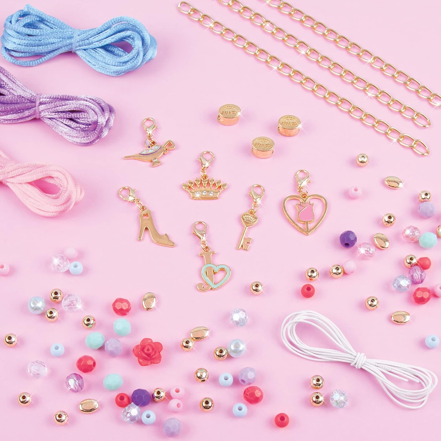 Make It Real - Disney Princess X Juicy Couture Hearts of Fashion - DIY Charm Bracelet Making Kit w/Disney & Juicy Couture Charms - Arts & Crafts Bead Kit for Girls & Teens - 6 Bracelets - Ages 8+