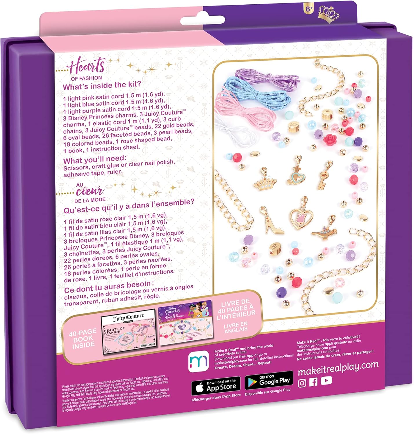Alternative view of Make It Real - Disney Princess X Juicy Couture Hearts of Fashion - DIY Charm Bracelet Making Kit w/Disney & Juicy Couture Charms - Arts & Crafts Bead Kit for Girls & Teens - 6 Bracelets - Ages 8+