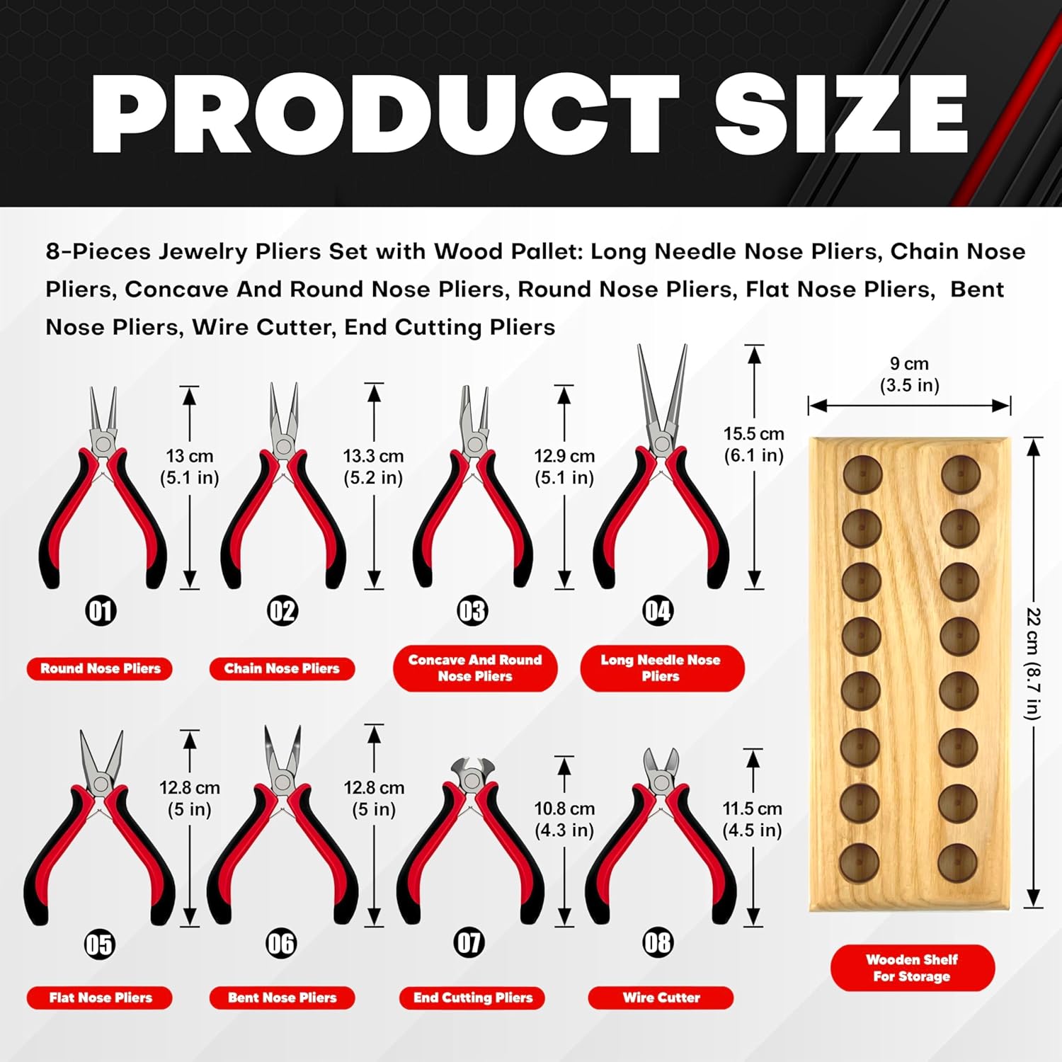 C&T 8-piece Jewellery Pliers, Jewellery Tools, Jewellery Pliers Set with Wood Pallet, suitable for wire wrapping, beading, jewellery making and DIY crafts
