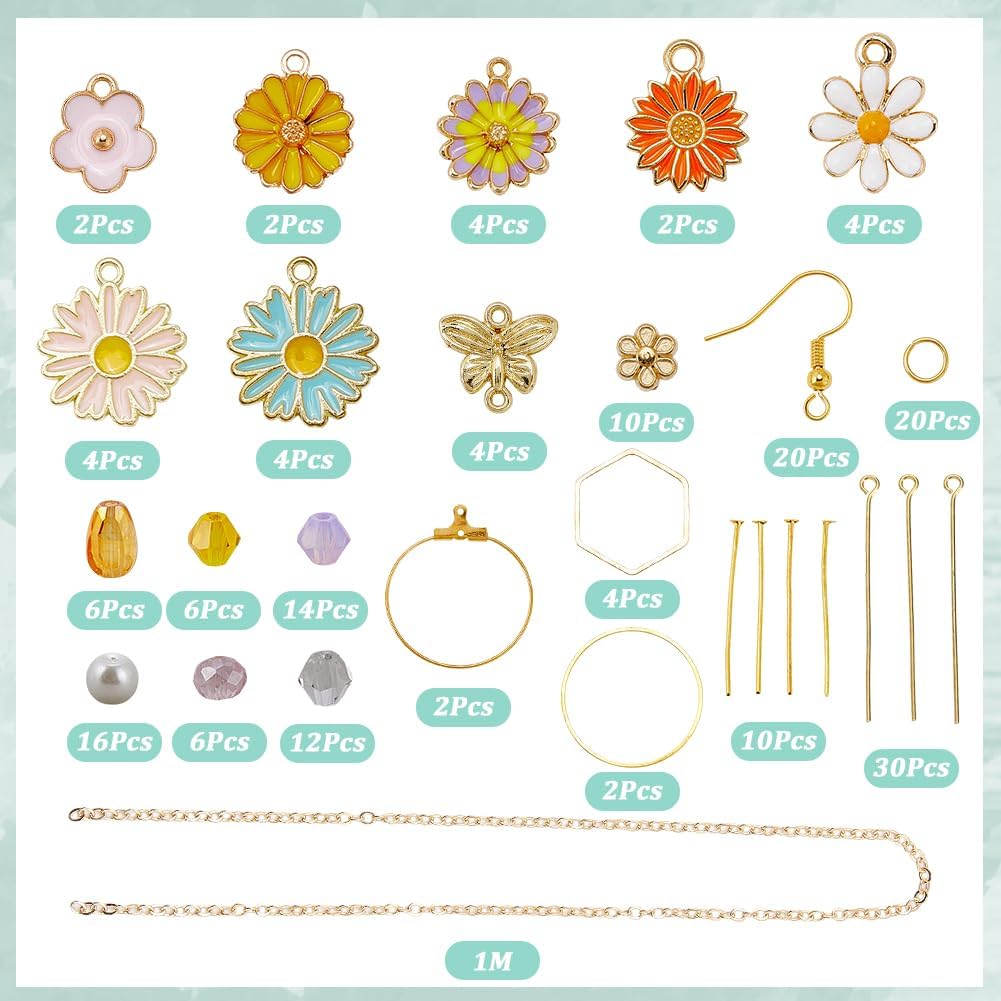 SUNNYCLUE 1 Box DIY 10 Pairs Thanksgiving Day Dangle Earring Making Kit Enamel Daisy Charms Yellow Autumn Light Gold Pink Flower Floral Charm for Jewelry Making Kits Starters Beginners Christmas DIY - Image 3