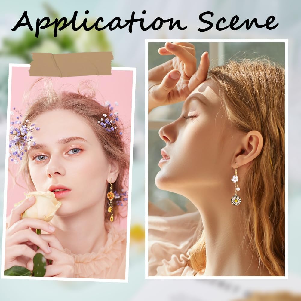 SUNNYCLUE 1 Box DIY 10 Pairs Thanksgiving Day Dangle Earring Making Kit Enamel Daisy Charms Yellow Autumn Light Gold Pink Flower Floral Charm for Jewelry Making Kits Starters Beginners Christmas DIY - Image 4