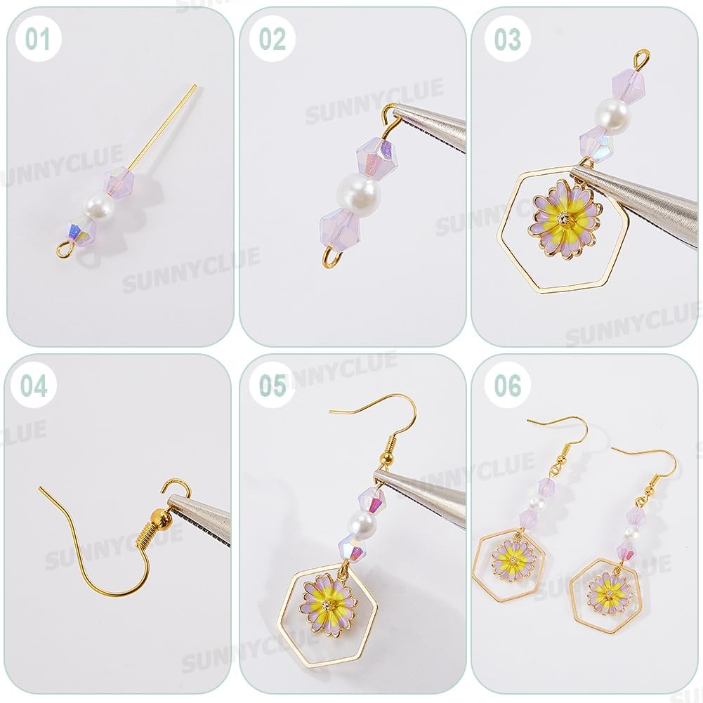SUNNYCLUE 1 Box DIY 10 Pairs Thanksgiving Day Dangle Earring Making Kit Enamel Daisy Charms Yellow Autumn Light Gold Pink Flower Floral Charm for Jewelry Making Kits Starters Beginners Christmas DIY - Image 5
