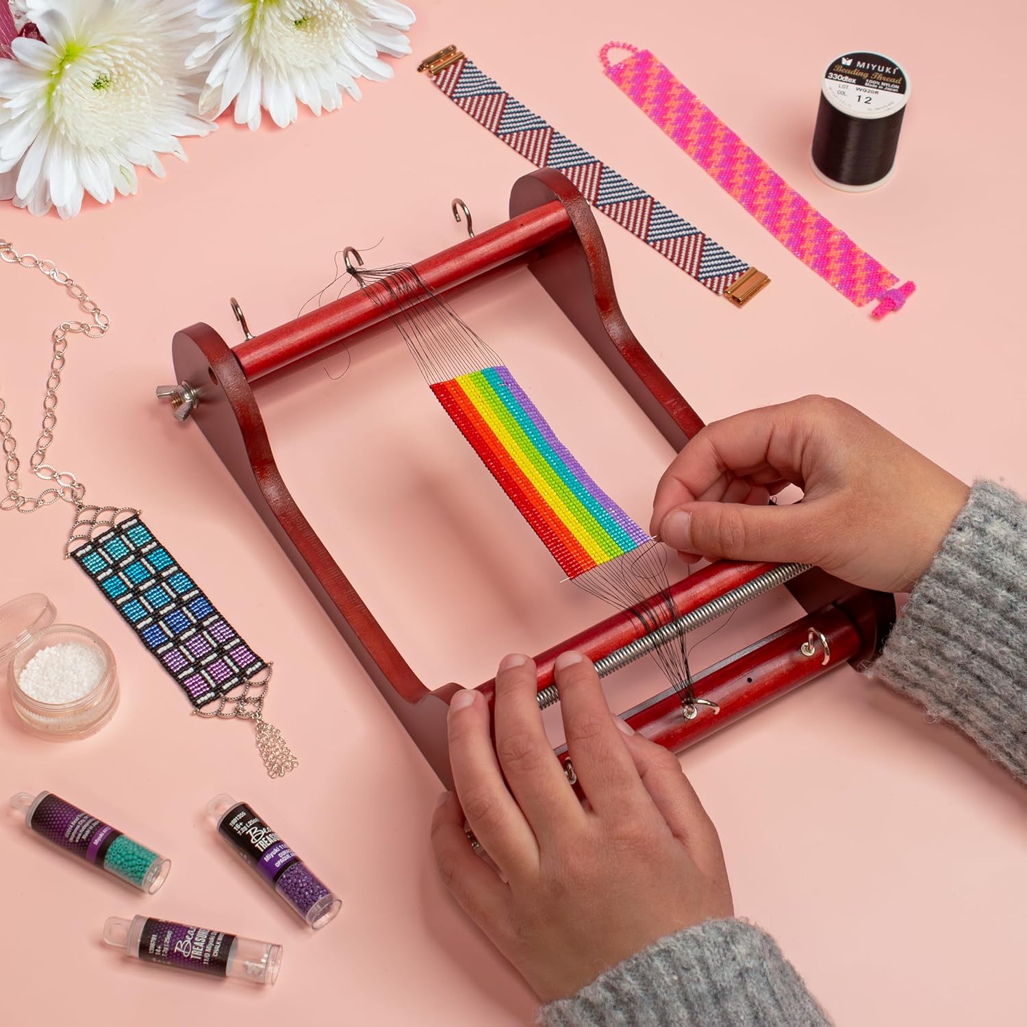 The Beadsmith Wooden Bead Loom, 11u201D x 7u201D x 3u201D, Includes Assembly Instructions, Use to Create Bracelets, Necklaces, Belts, and More