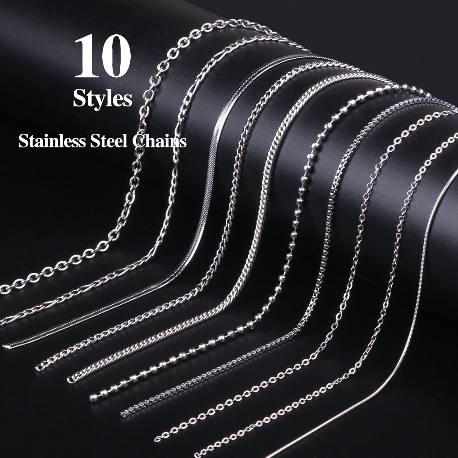 Ecoofor Necklace Chains for Jewelry Making, 82 Feet 10 Rolls Stainless Steel Jewelry Chains for Men Women DIY Necklace Bracelet Jewelry with Jump Rings/Lobster Clasps/Connectors