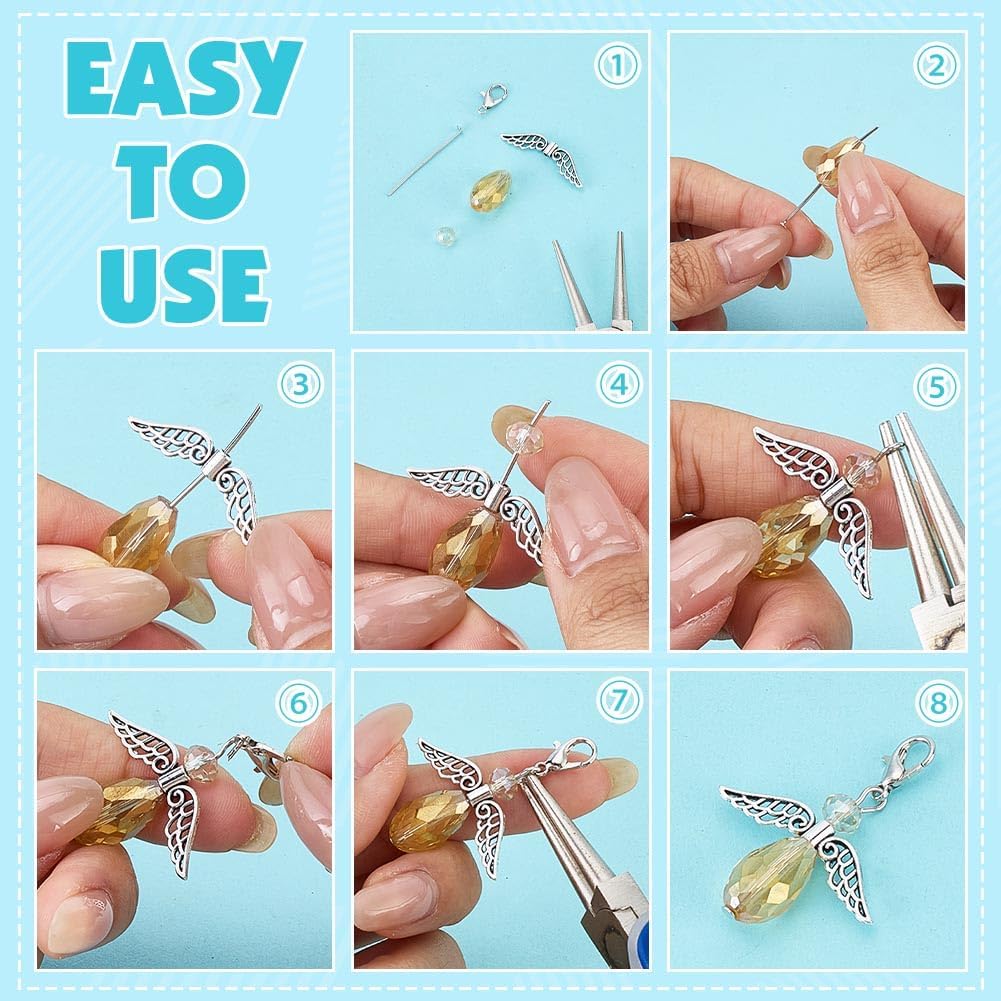 Alternative view of PH PandaHall 300pcs Angel Wing Charm Making Kit, Metal Angel Wing Pendants Making Accessory DIY Charm Set for Earrings Necklaces Bracelets Keychains DIY Crafts Jewelry Making