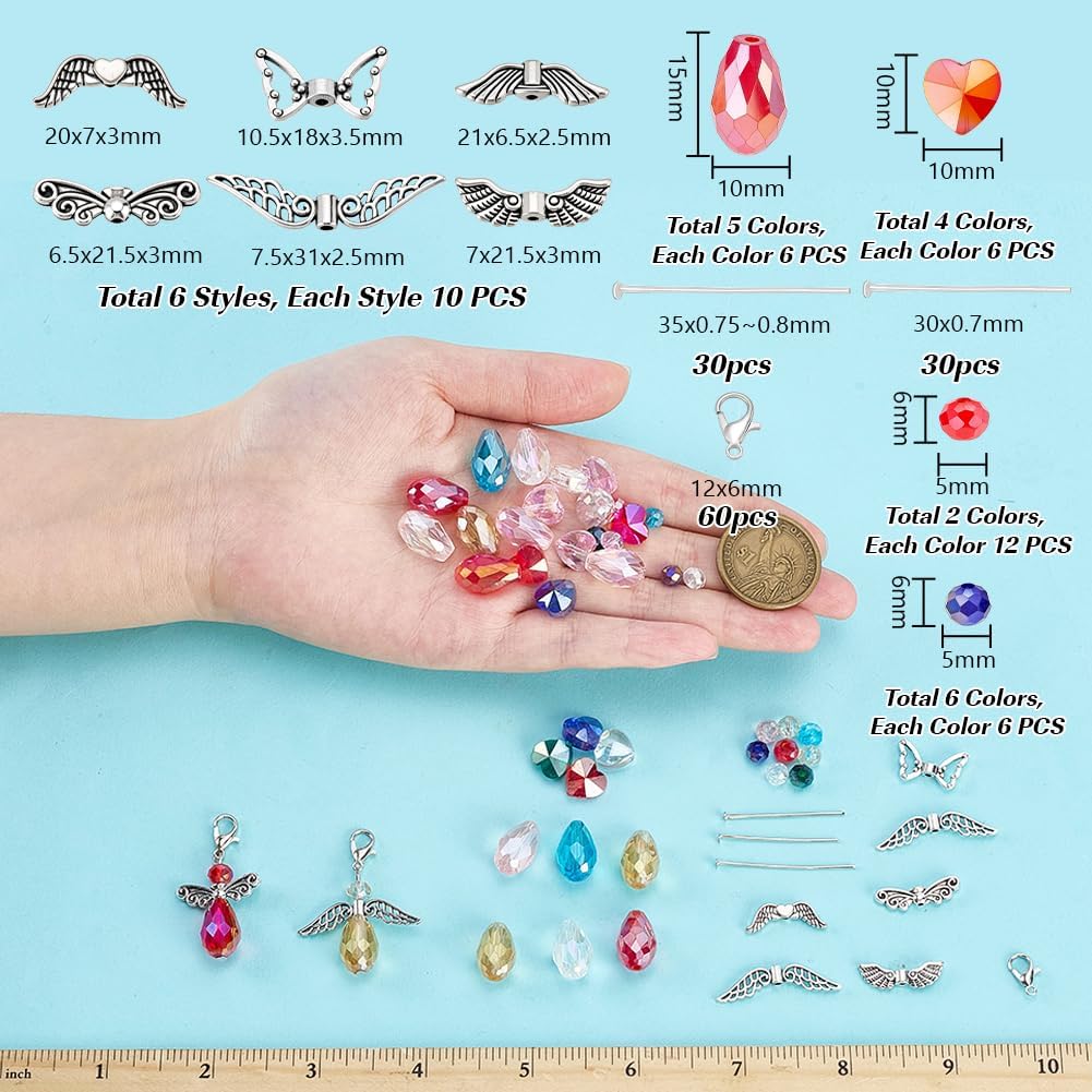 PH PandaHall 300pcs Angel Wing Charm Making Kit, Metal Angel Wing Pendants Making Accessory DIY Charm Set for Earrings Necklaces Bracelets Keychains DIY Crafts Jewelry Making - Image 3
