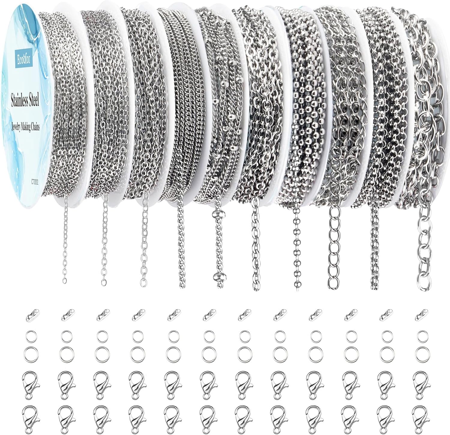 Ecoofor Necklace Chains for Jewelry Making, 82 Feet 10 Rolls Stainless Steel Jewelry Chains for Men Women DIY Necklace Bracelet Jewelry with Jump Rings/Lobster Clasps/Connectors - Image 8