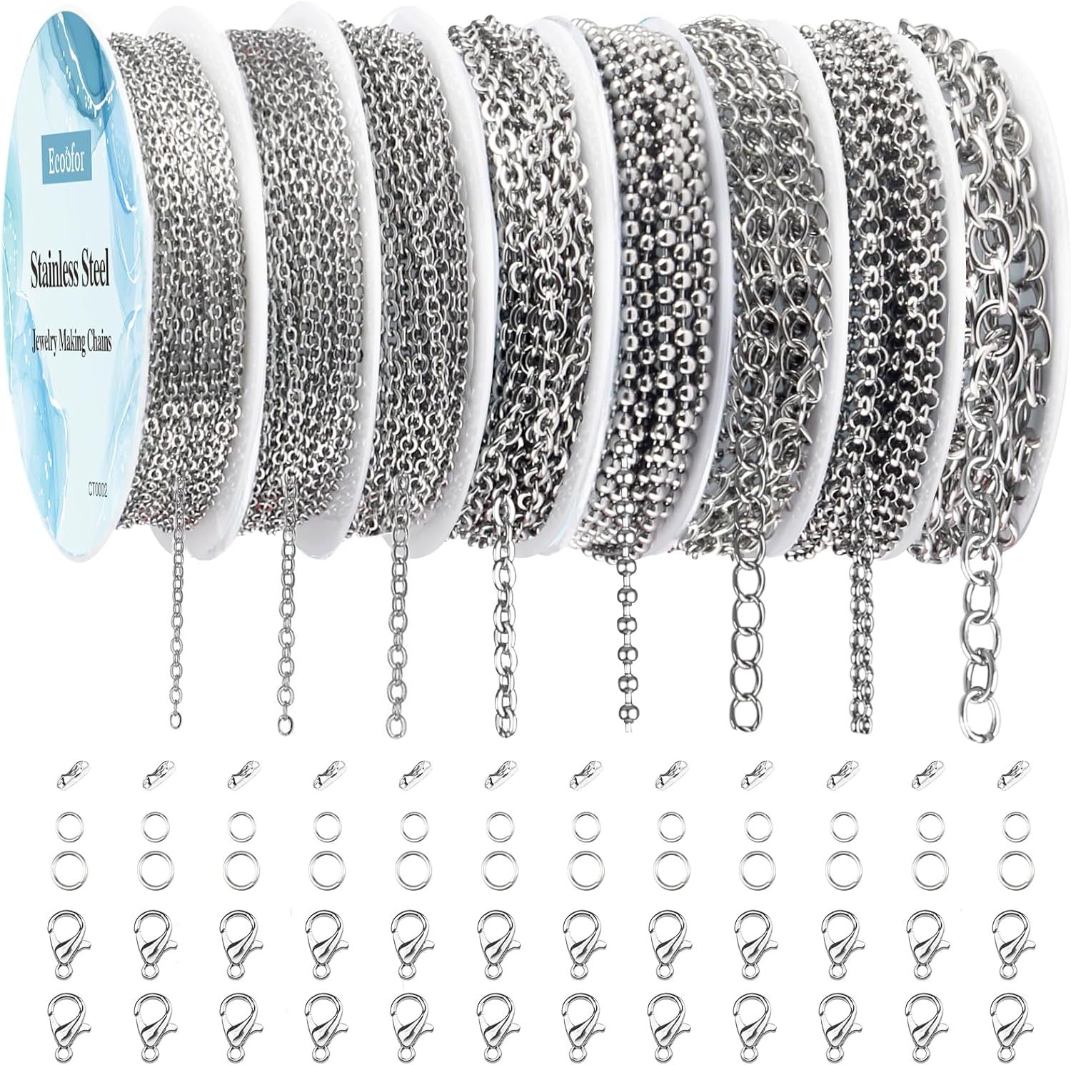 Ecoofor Necklace Chains for Jewelry Making, 82 Feet 10 Rolls Stainless Steel Jewelry Chains for Men Women DIY Necklace Bracelet Jewelry with Jump Rings/Lobster Clasps/Connectors - Image 9