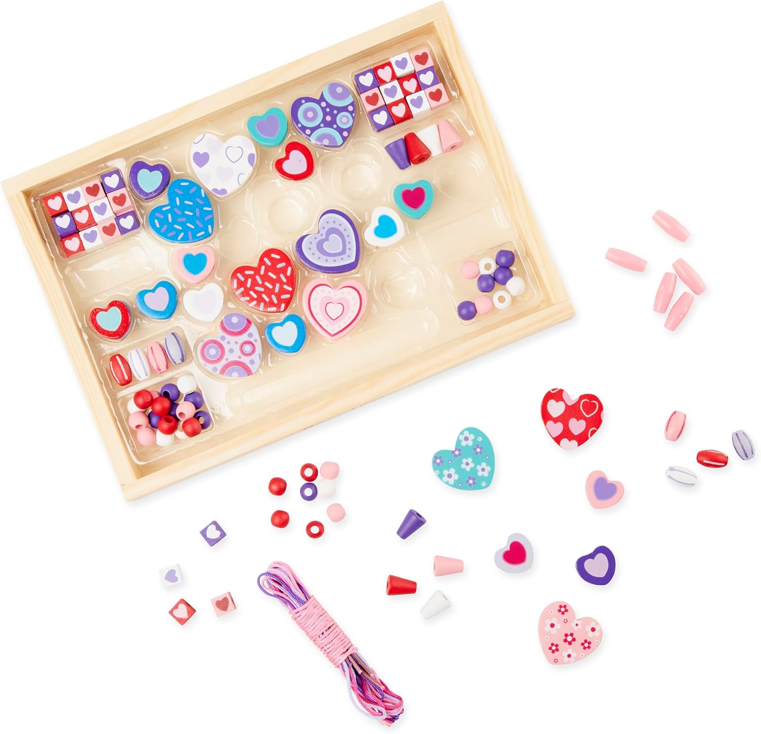 Alternative view of Melissa & Doug Created by Me! Heart Beads Wooden Bead Kit, 120+ Beads and 5 Cords for Jewelry-Making