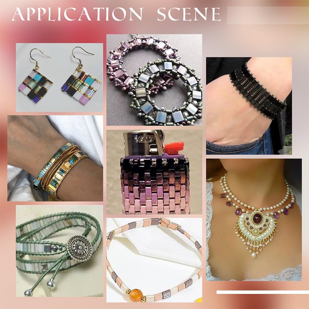 PH PandaHall 280pcs 14 Colors Glass Tila Beads Kit, Pink 2 Hole Seed Beads Square Carrier Beads Flat Spacer Beads Loose Craft Beads for DIY Multi-Strand Bracelet Necklace Jewelry Making, 5x4.5~5.5mm - Image 5