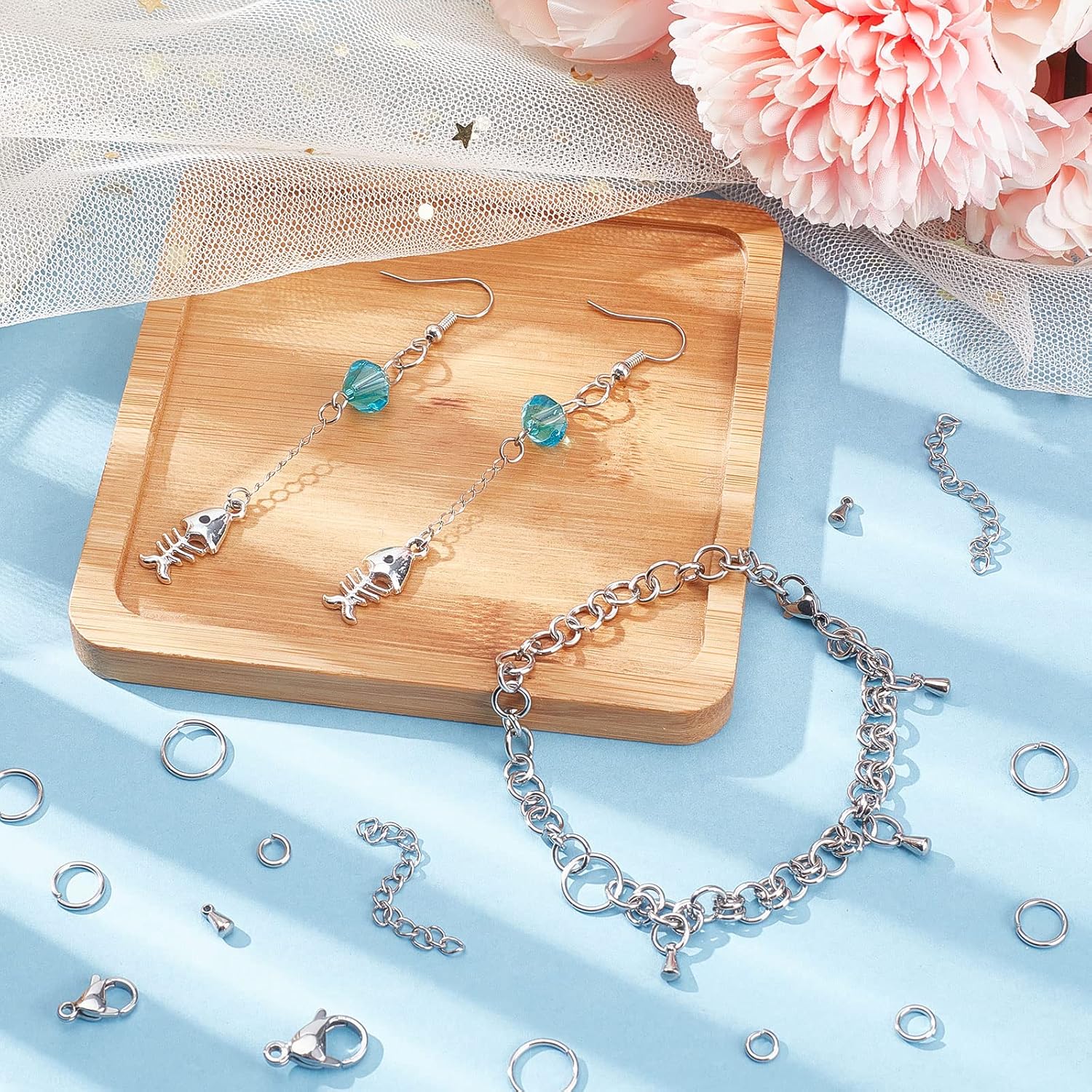 PH PandaHall 830pcs Jewelry Making Findings Stainless Steel, 680pcs 5 Styles Jump Rings 90pcs 3 Styles Lobster Claw Clasps 30pcs 40mm Extender Chains 30pcs Chain Drop for DIY Bracelet Necklace - Image 3