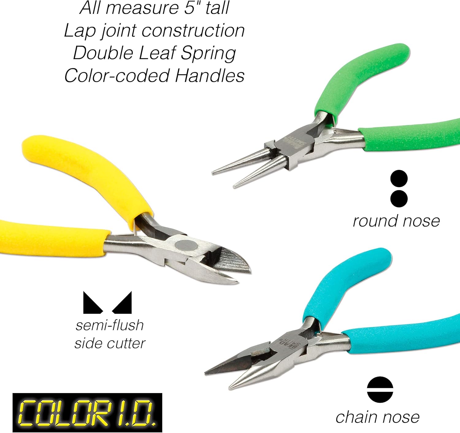 Alternative view of The Beadsmith Color-ID Pliers u2013 Color Coded Set u2013 5 Inches, 3 Piece Kit: Chain Nose, Round Nose, & Side Cutter u2013 Tools for Jewelry Making