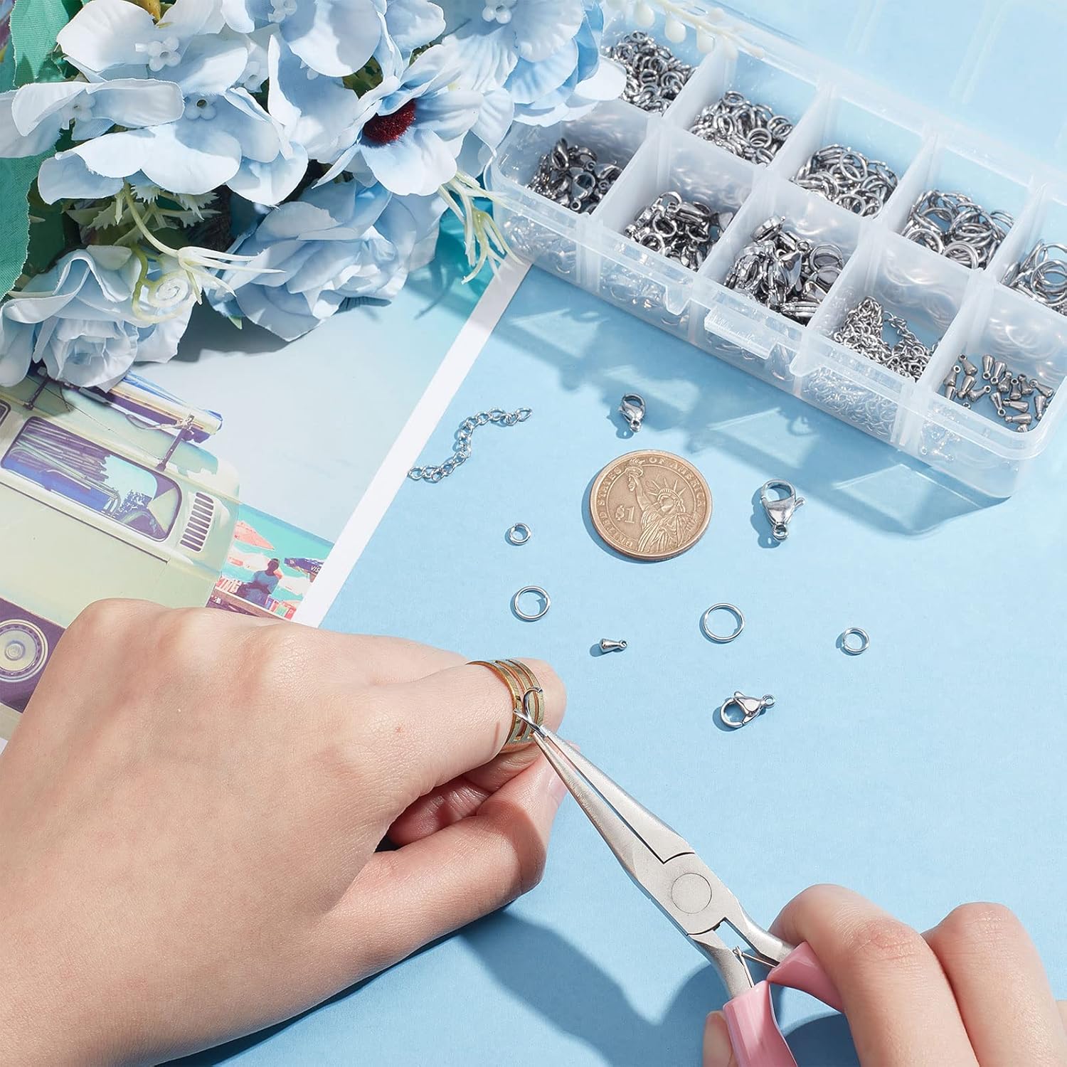 PH PandaHall 830pcs Jewelry Making Findings Stainless Steel, 680pcs 5 Styles Jump Rings 90pcs 3 Styles Lobster Claw Clasps 30pcs 40mm Extender Chains 30pcs Chain Drop for DIY Bracelet Necklace - Image 6