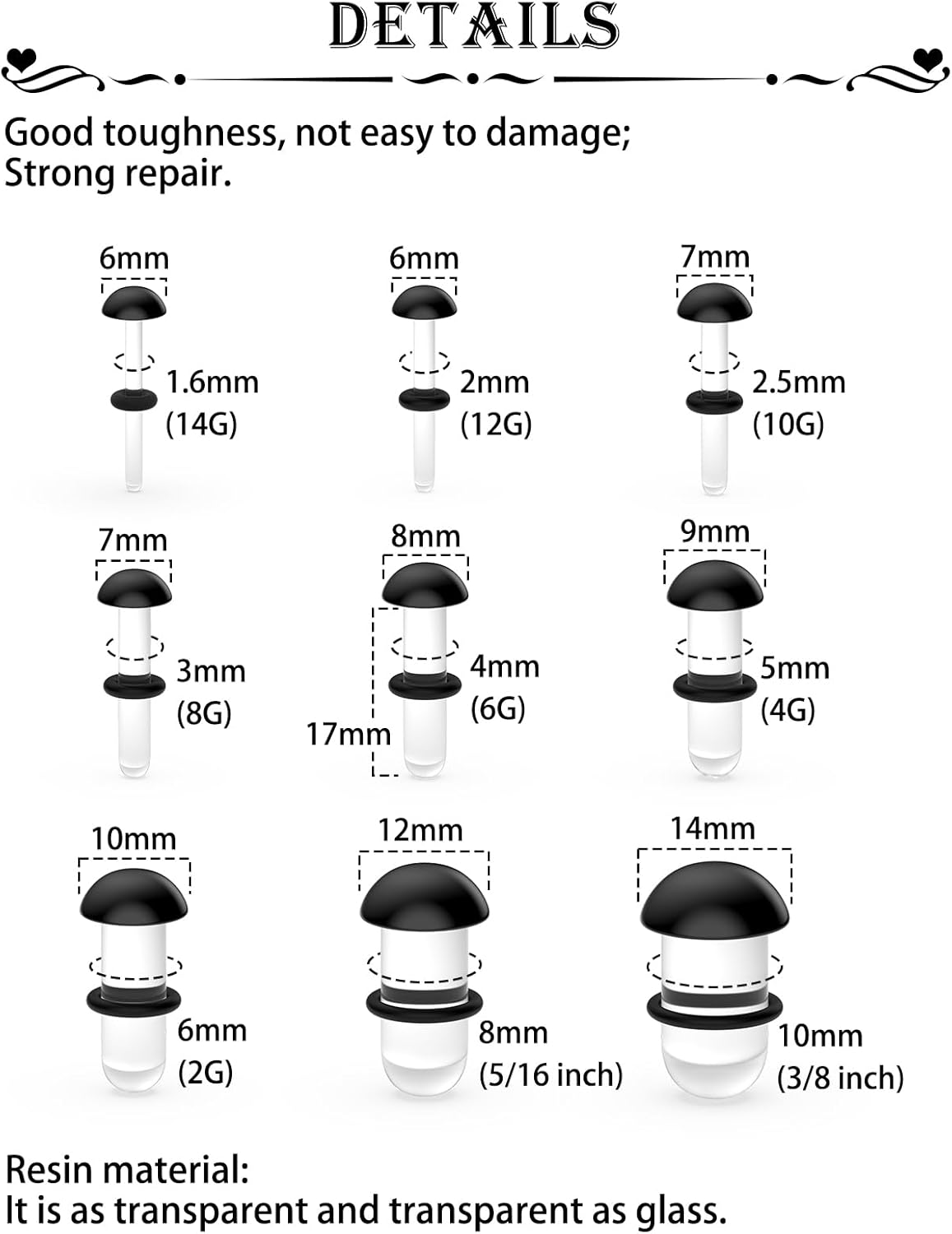 Alternative view of Qiwnswoy 14G 12G 10G 8G 6G 4G 2G 0G 00G Ears Gauges Tunnels Plugs for Women Resin Tapers With O-Rings Ear Gauge Stretching Kit Expander Stretcher Plug Earrings for Piercing Jewelry for Women Men