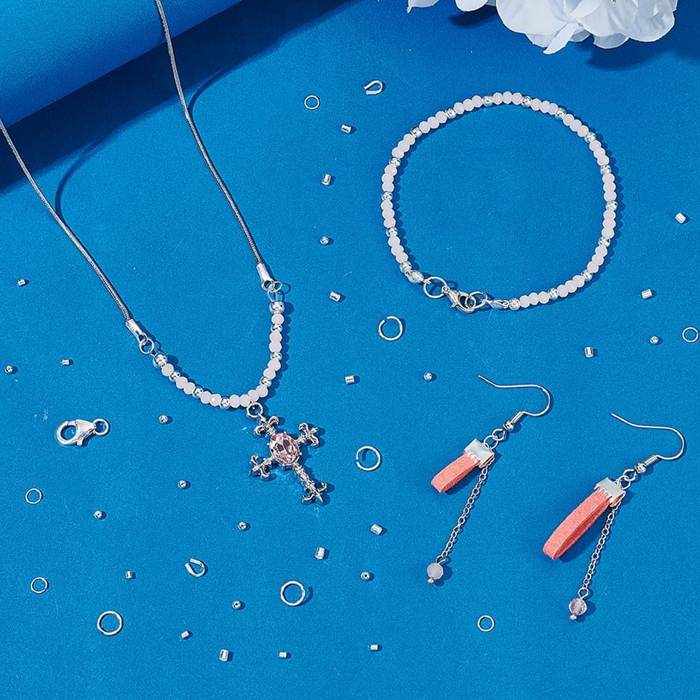 PH PandaHall 63pcs Sterling Silver Crimp Beads Supplies for Jewelry Making 12 Styles Jewelry Findings Kits Bracelet Clasps Crimp Ends for DIY Crafts Jewelry Bracelets Necklaces Making - Image 3