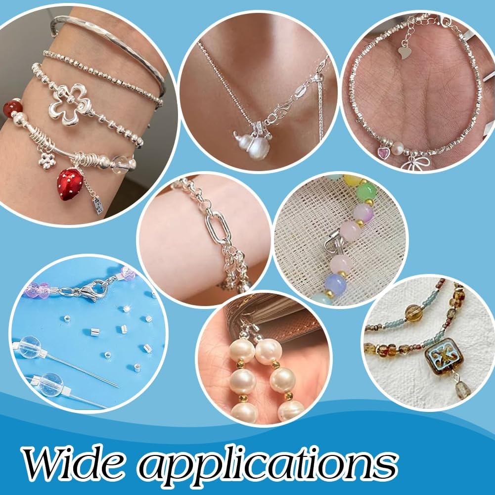PH PandaHall 63pcs Sterling Silver Crimp Beads Supplies for Jewelry Making 12 Styles Jewelry Findings Kits Bracelet Clasps Crimp Ends for DIY Crafts Jewelry Bracelets Necklaces Making - Image 4