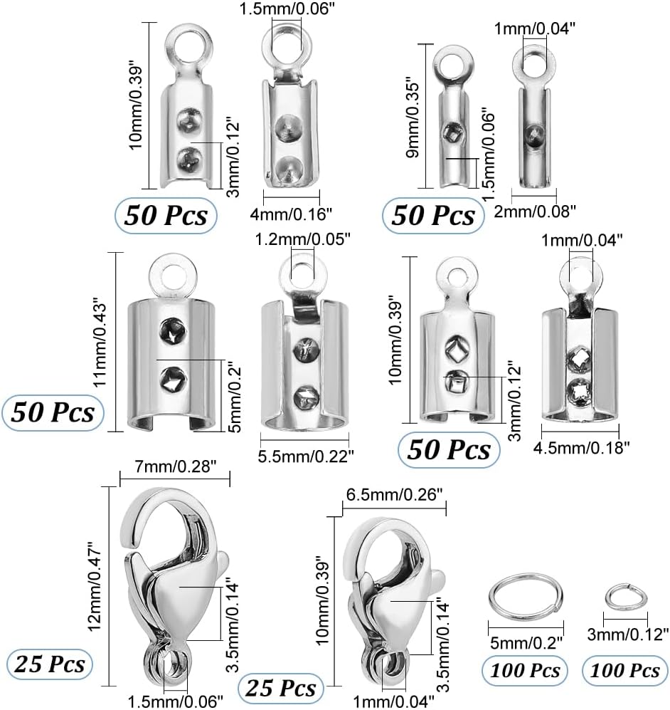 Alternative view of PH PandaHall Jewelry Making Kit, 200 pcs 304 Stainless Steel Fold Over Crimp Cord Ends 200 pcs Jump Rings 50 pcs Lobster Claw Clasps for Earring Bracelet Necklace Jewelry DIY Craft Making, 450 Pcs/Set