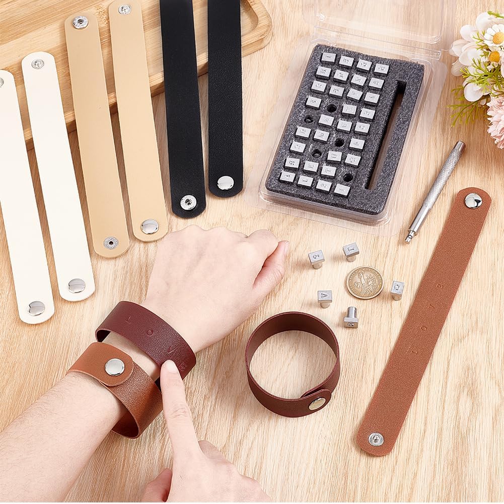 Alternative view of PH PandaHall 36pcs Leather Stamping Tools Letter Number Stamping Punches 13x10mm Leathercraft Metal Stamp with 10pcs 5 Colors Snap Bracelets Blank Bracelet Making Kits for DIY Craft Jewelry Making
