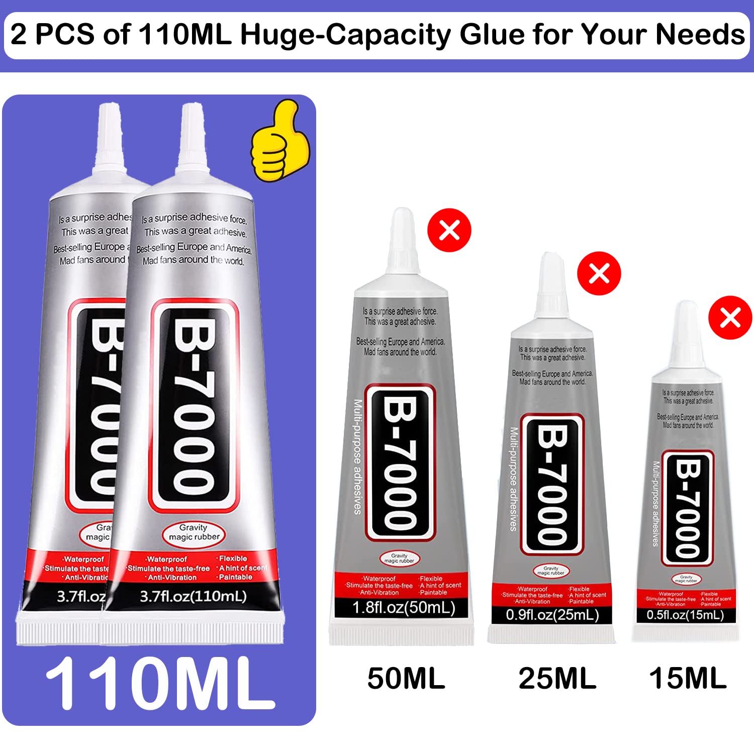 Alternative view of B7000 Adhesive Rhinestones Glue for Crafts, 2PCS 110ml / 3.7 fl oz with 5 Dotting Pen Tool, Wax Pencil and Tweezer, Jewelry Glue for DIY Craft, Makeup, Shoes, Jewelry Making, Nail Art