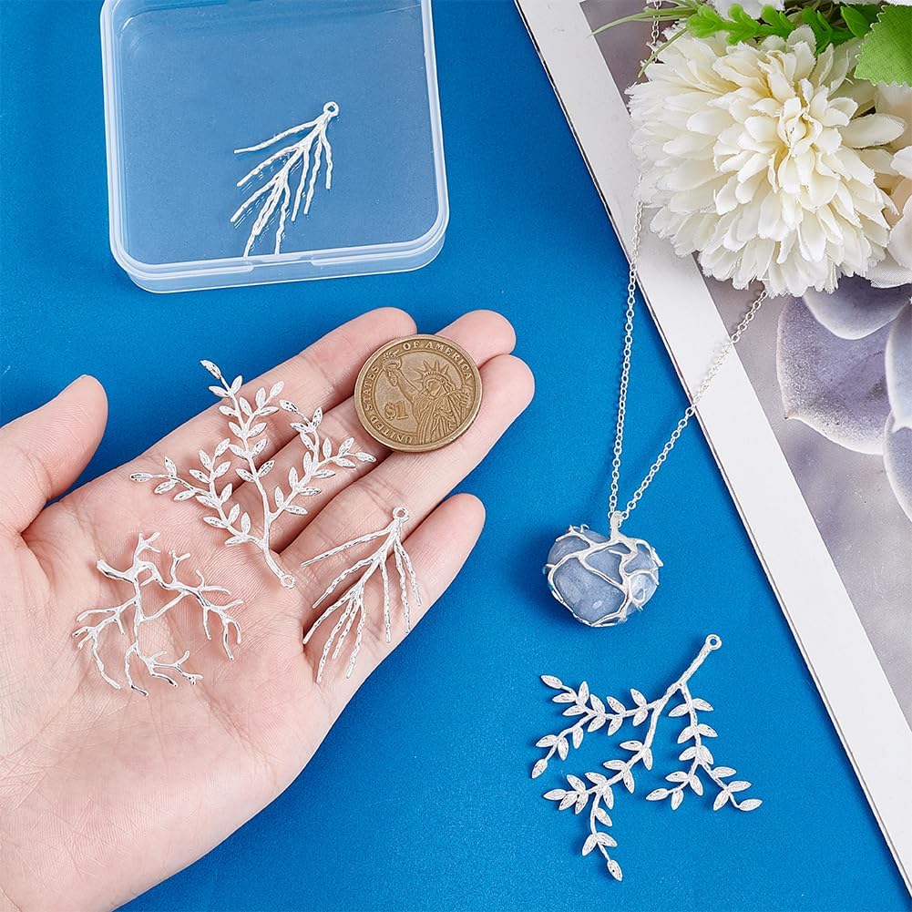 Alternative view of PH PandaHall 8pcs 4 Styles Branch Shape Blanks, Brass Pendant Trays Bezel Metal Claw Cage Pendant Frames Pendants Holder for Irregular Gemstone Cabochons Rhinestones DIY Jewelry Making, Silver