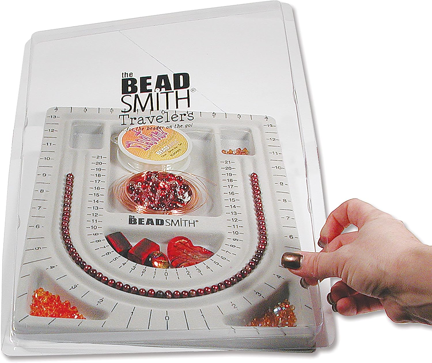 The Beadsmith Bead Board with Cover, Grey Flocked, 3 U-Shaped Channels, 6 Recessed Compartments,13.25H x 9.75L inches, Design Boards for Creating Bracelets, Necklaces and Other Jewelry - Image 3