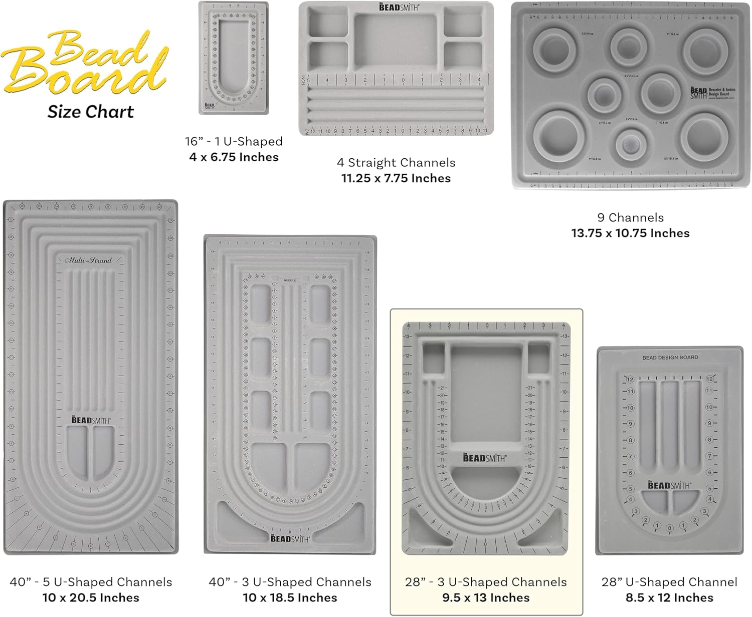 The Beadsmith Bead Board with Cover, Grey Flocked, 3 U-Shaped Channels, 6 Recessed Compartments,13.25H x 9.75L inches, Design Boards for Creating Bracelets, Necklaces and Other Jewelry - Image 4