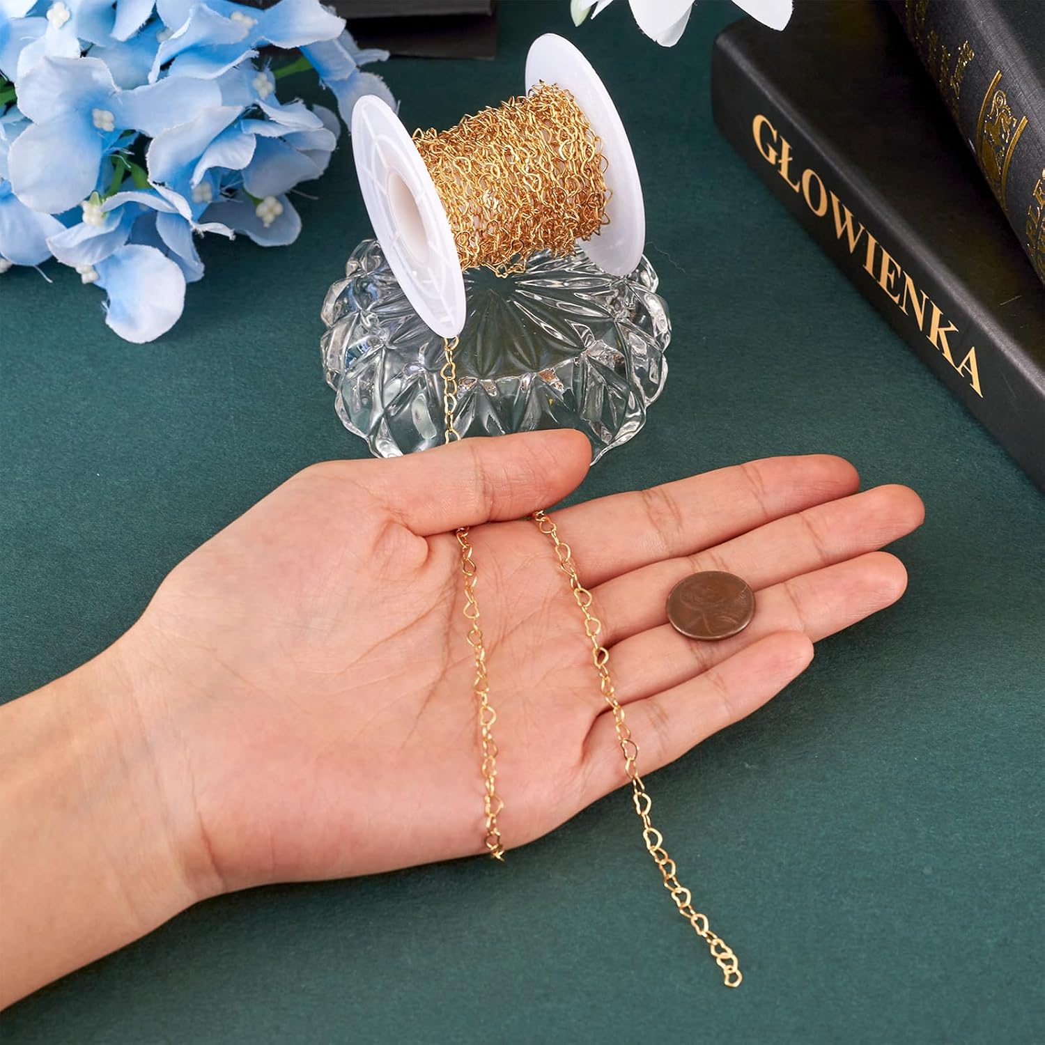 Pandahall 16.4 Feet 18K Gold Plated Brass Heart Link Chains 3x5x0.5mm Soldered Brass Cable Chains with Spool for Bracelet Necklace Jewelry Making - Image 5