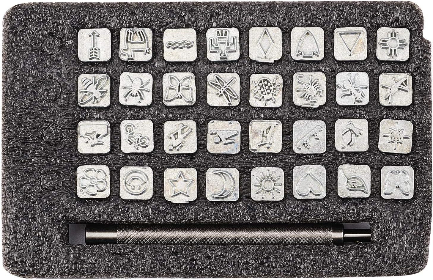 Alternative view of PH PandaHall 32 pcs Stainless Steel Leathercraft Metal Insect Theme Stamps Punch Set Tool with 1 pc Handle for Leather Craft Belt Bag Craft DIY Jewelry Marking