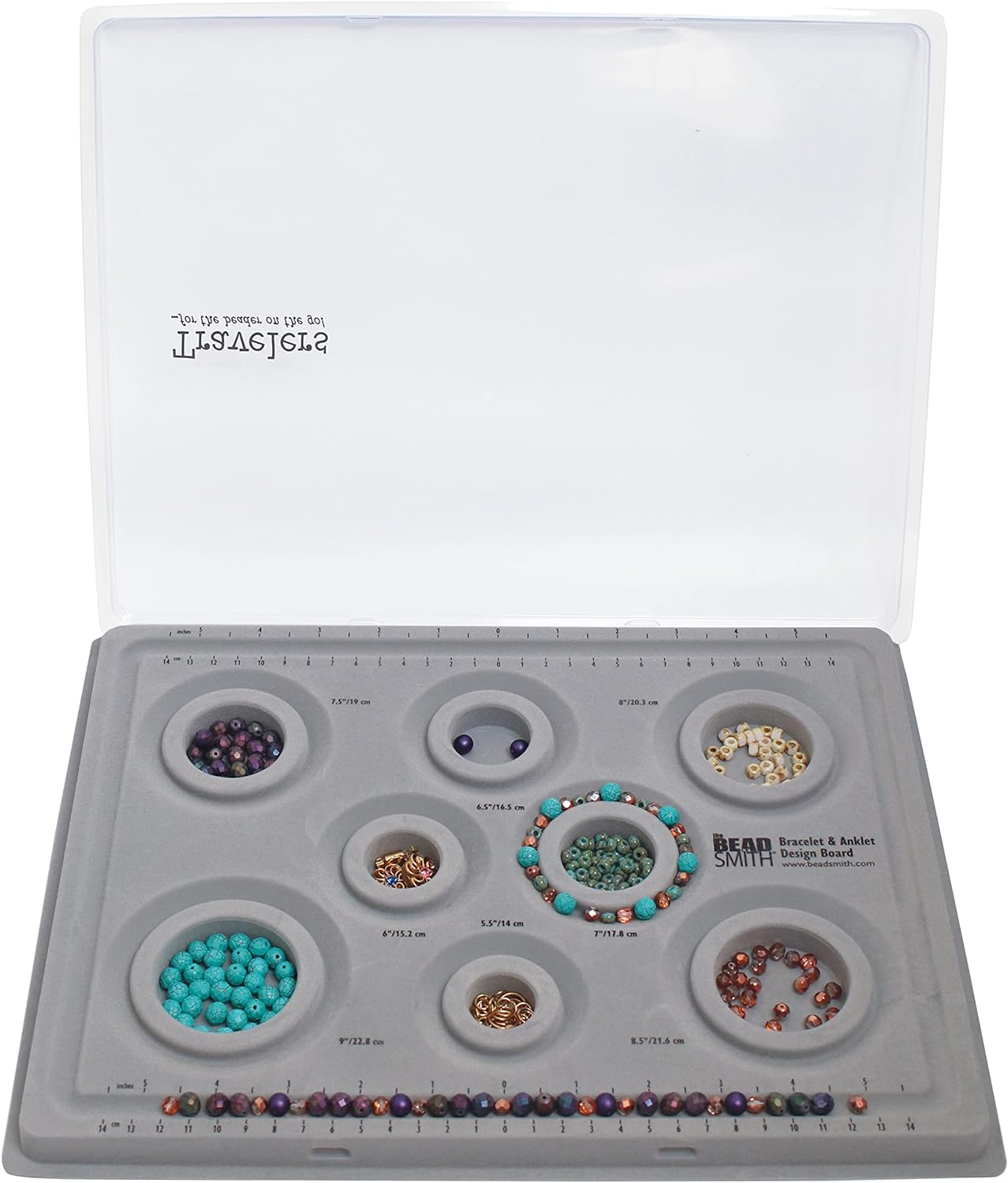 The Beadsmith Bead Board with Cover, Grey Flocked, 3 U-Shaped Channels, 6 Recessed Compartments,13.25H x 9.75L inches, Design Boards for Creating Bracelets, Necklaces and Other Jewelry - Image 9