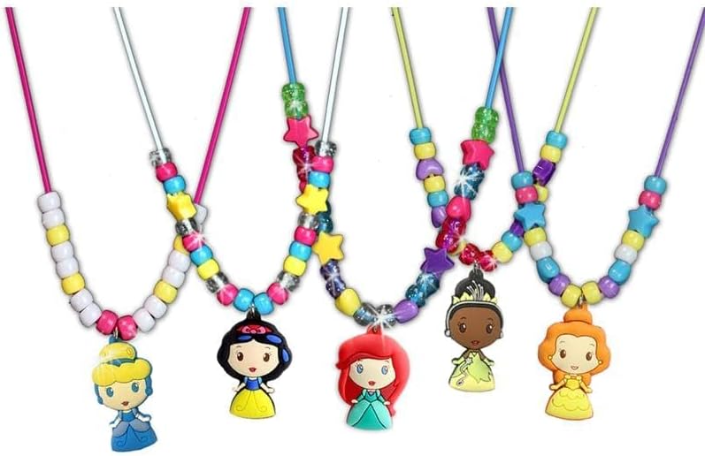 Disney DIY Necklace Activity Kit for Kids - Bundle with Princess Jewelry Making Kit with Beads and Charms Plus Stickers, More | Disney Princess Arts and Crafts for Girls