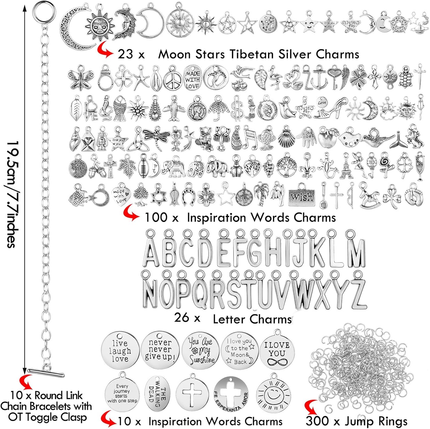 Highergo 469 Pcs Bangles Bracelet Making Kit Link Chain Bracelet Charms with OT Toggle Clasp DIY