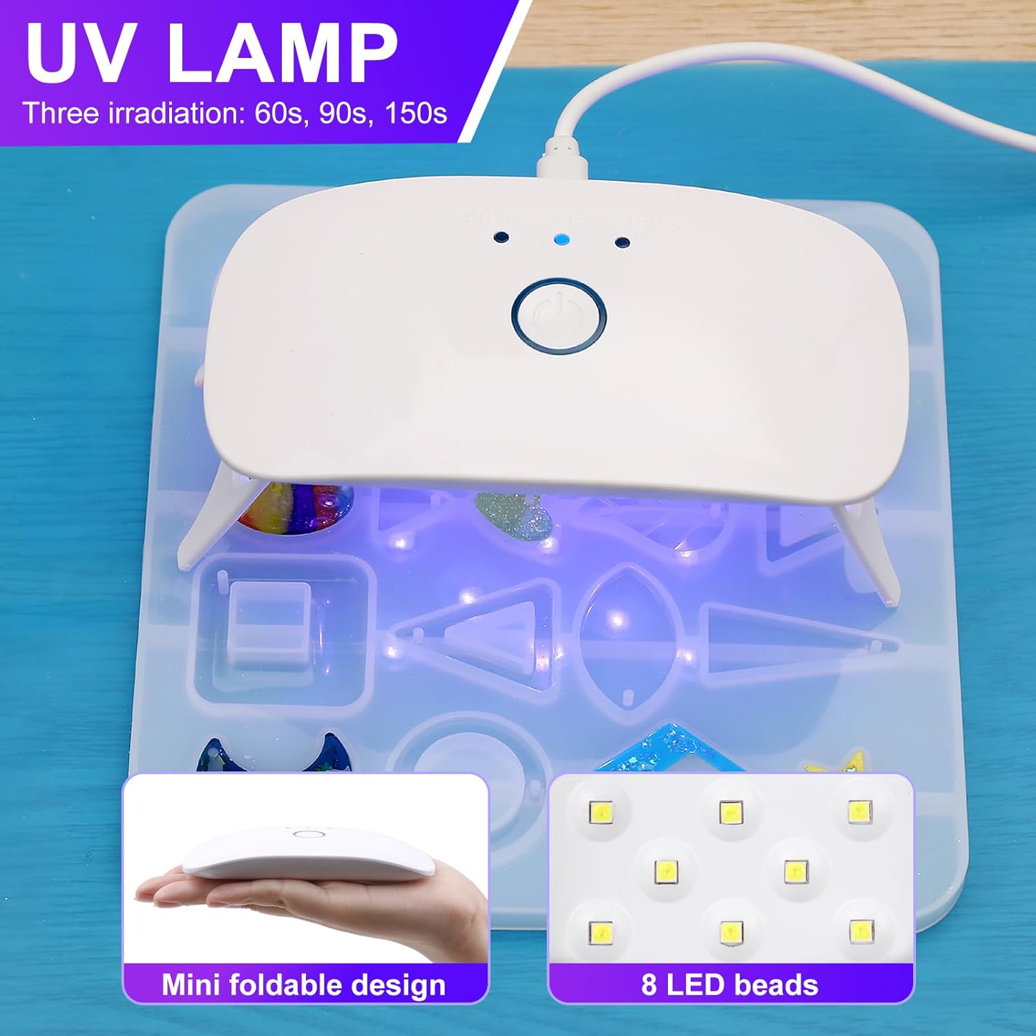 Alternative view of KISREL UV Resin with Light - 200g Upgraded Hard Type Crystal Clear Ultraviolet Curing UV Resin Kit, 8 Lamp Beads UV Light, Resin Kit with Light for Craft Jewelry Making