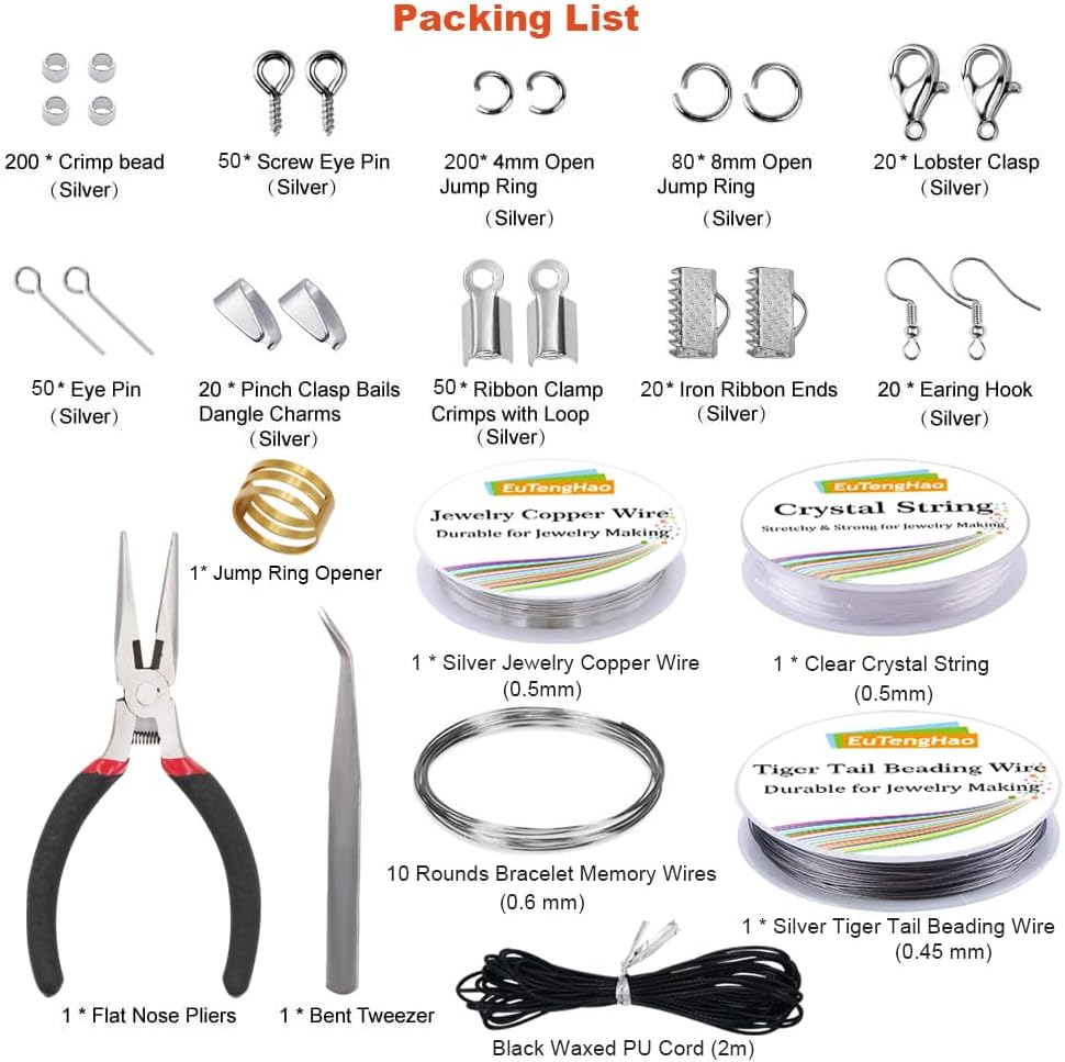 Alternative view of EuTengHao Jewelry Making Kit with Pliers, Wires, Jump Rings, Clasps, Cord and More for Jewelry DIY Crafts - Silver