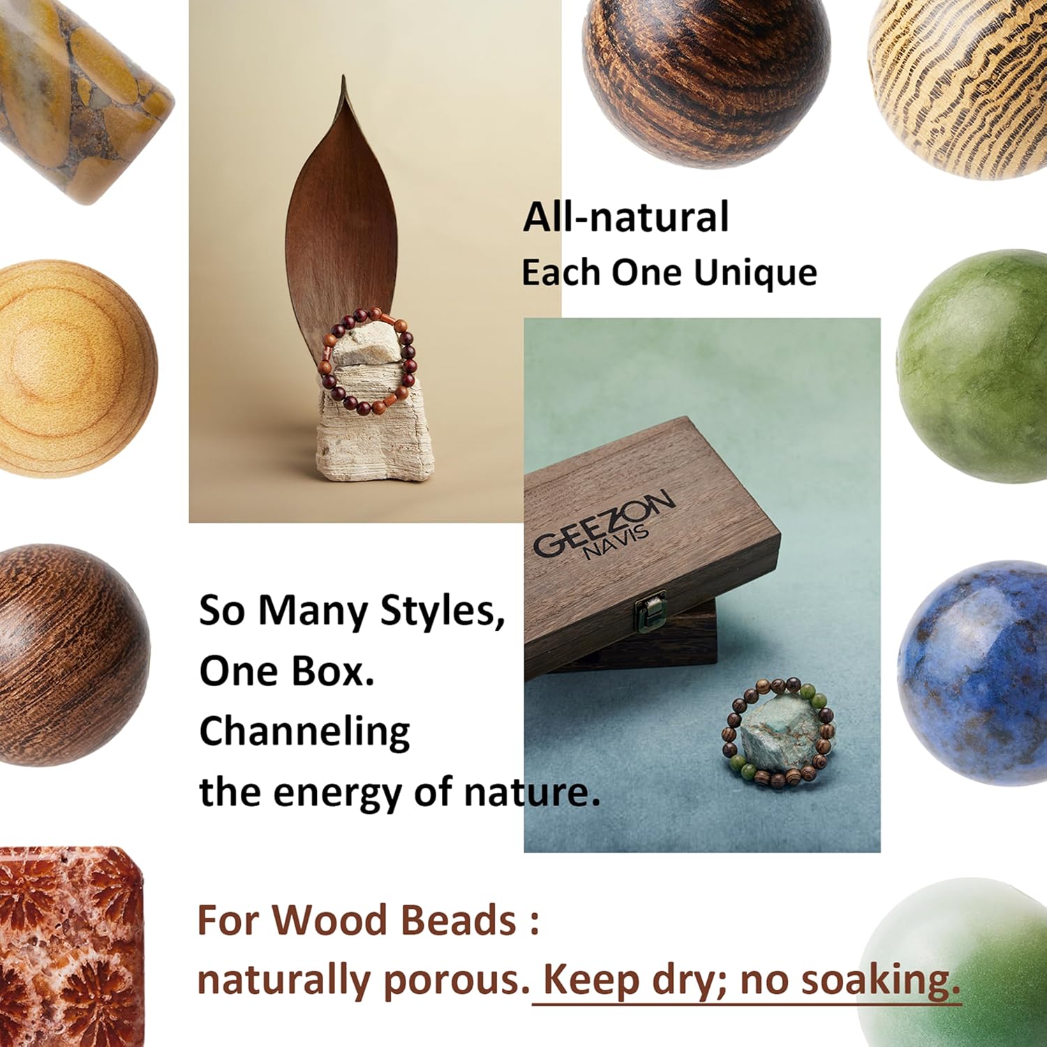 Geezon Navis Bracelet Making Kit - 10mm Natural Wooden Beads with Letters & Stone Beads - 296pcs in 16 Colors - DIY Jewelry Making Starter Kit Adult Men Women Birthday Gift Craft - Image 2